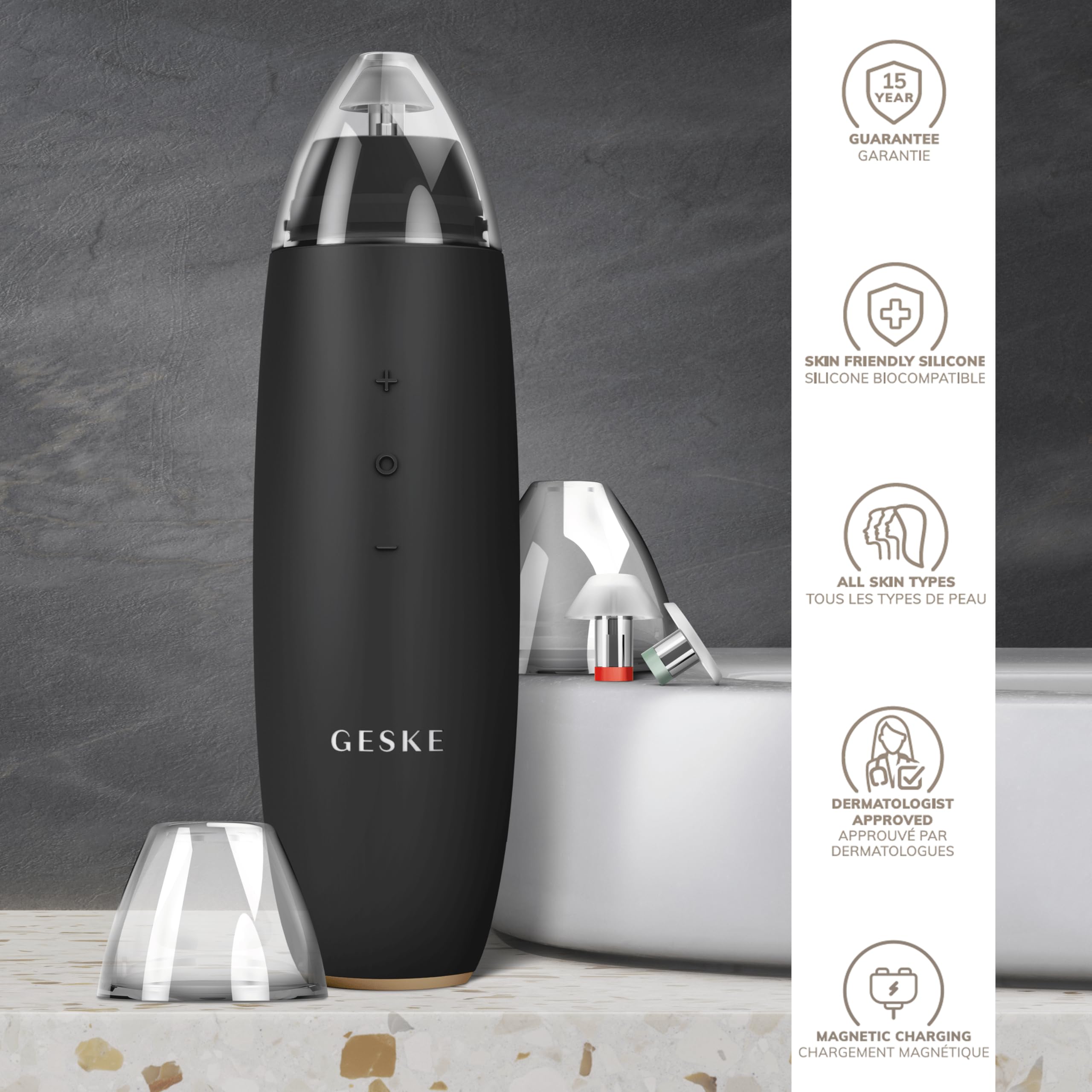 GESKE | SmartAppGuided™ MicroDermabrasion Blackhead Remover | 7 in 1 Mitesserentferner | Elektrischer Porenreiniger | Innovativer Vakuumsauger | Beauty Tools | Hautreinigungsgerät | Skincare Device