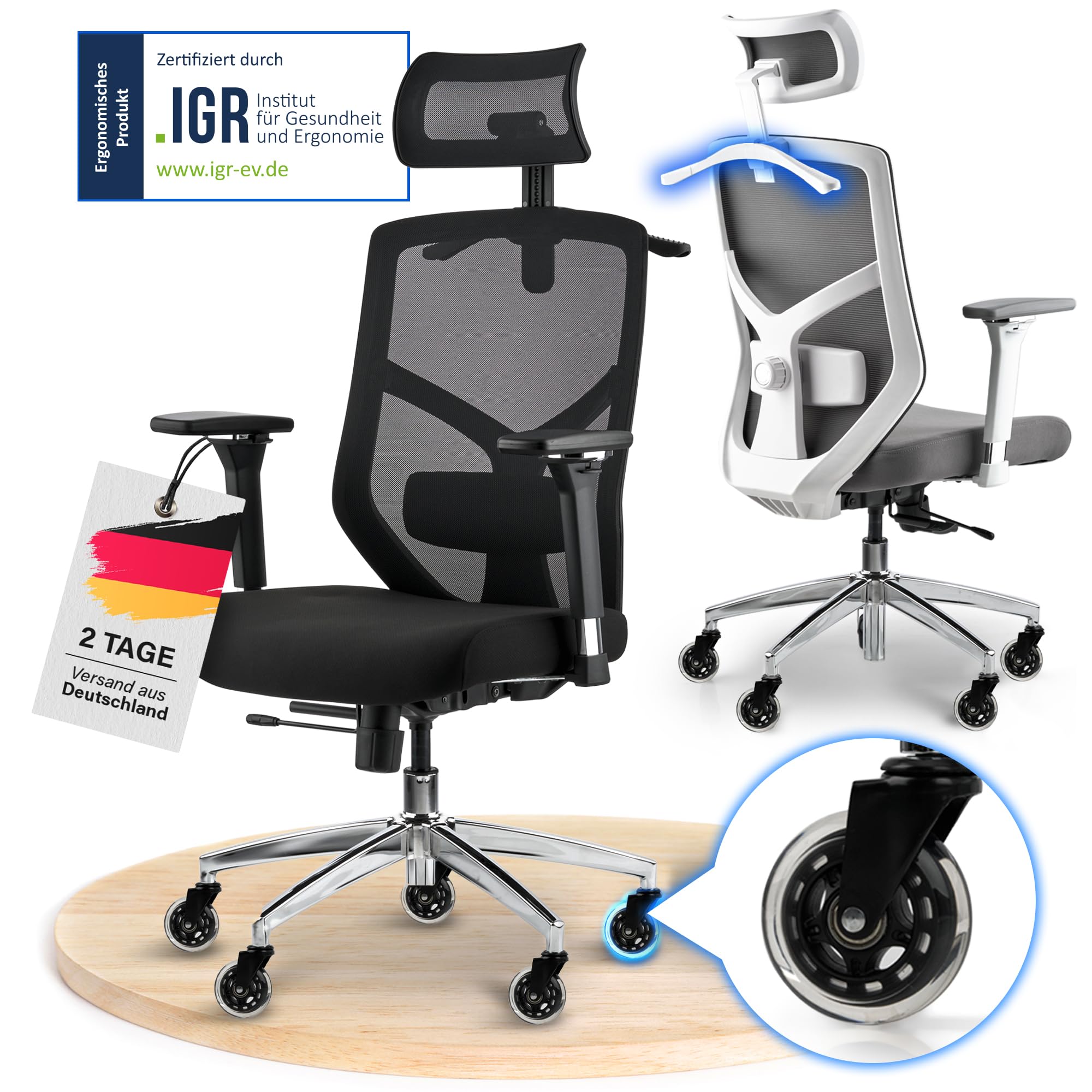 Büro Stuhl Testsieger | Kratzerfreie Rollen Atmungsaktiv 150kg Belastbar | Ergonomischer Computerstuhl | Drehstuhl für H