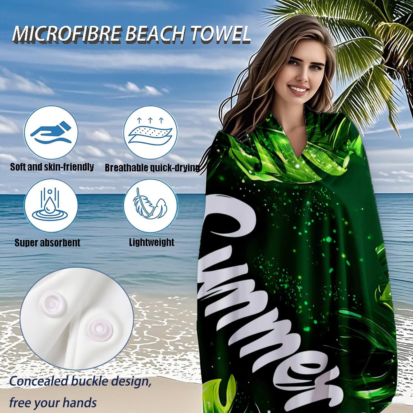 Toallas de Playa Microfibra Verde Toalla Playa Grande 180x90 cm Mujer Hombre Secado Rápido Absorbente Toallas Gimnasio Suave Sin Arena Ligera Toalla Microfibra para Playas Piscina Viajes Camping Q-711
