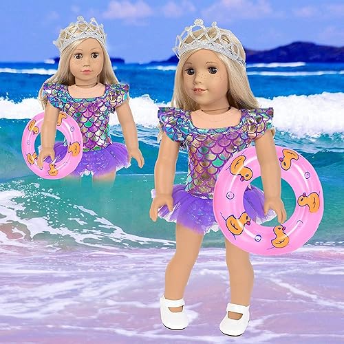 Miniatura 7 de iBayda 25 piezas de ropa y accesorios de muñeca de 18 pulgadas, estuche de viaje, equipaje, juego escolar con almohada, cámara, gafas de sol para