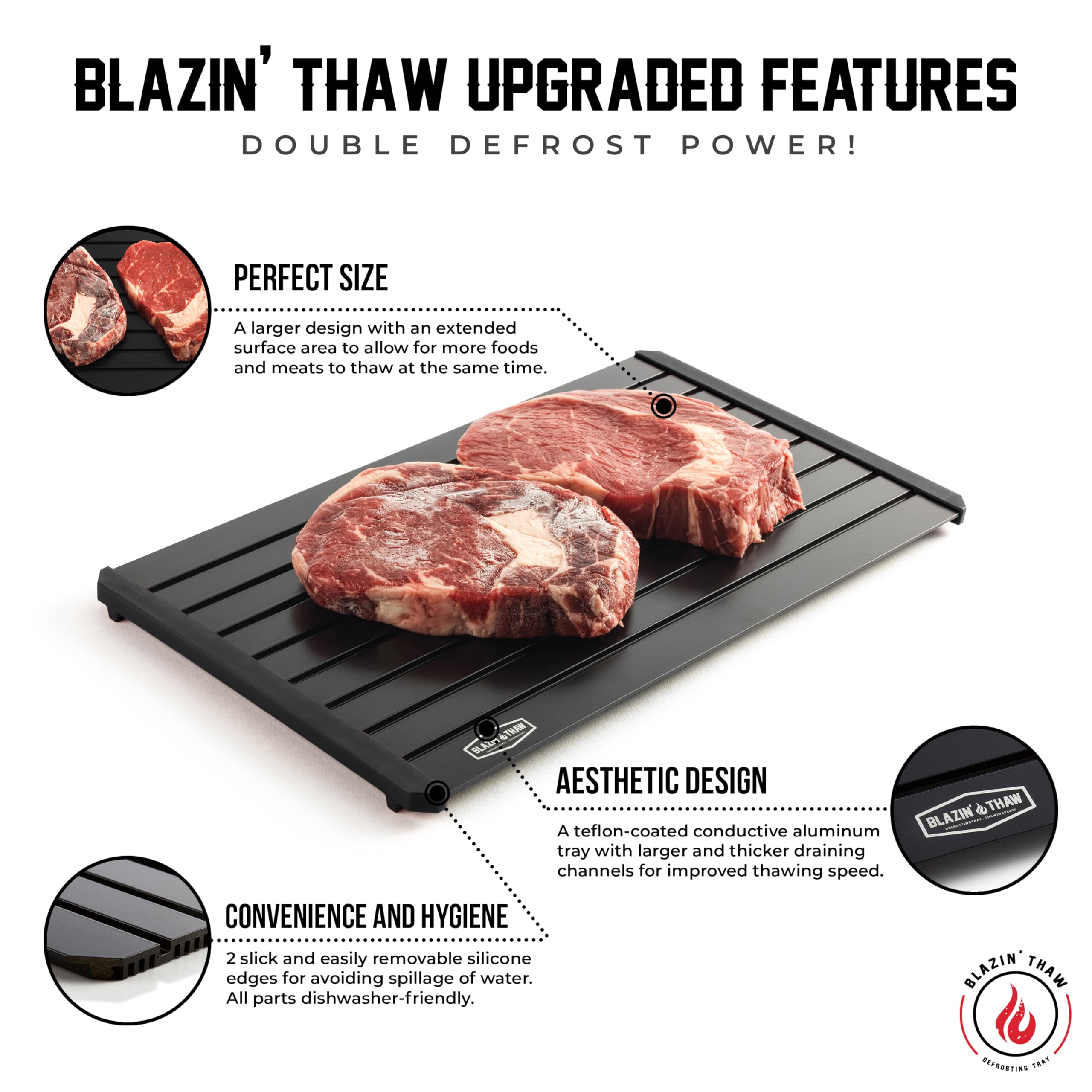 BLAZIN' THAW Auftauplatte für gefrorenes Fleisch | 35,6 cm groß | Aluminiumplatte zum Auftauen von Tiefkühlkost | natürlicher Auftauprozess | keine Mikrowelle, kein kaltes/warmes Wasser erforderlich |