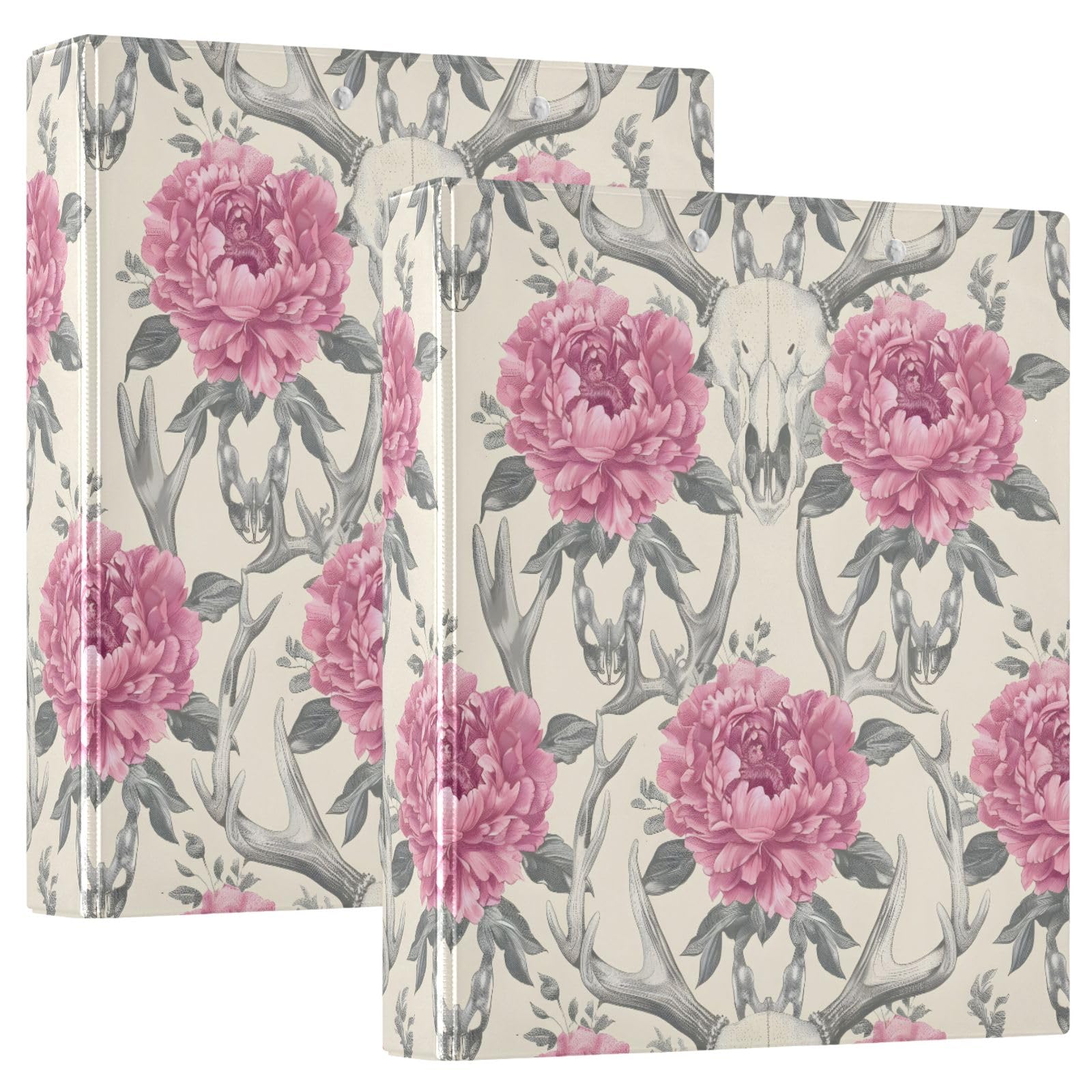 Raccoglitore a 3 anelli con stampa di peonie rosa, 3,8 cm, contiene 200 fogli con 3 tasche interne in PVC trasparente, per scuola e ufficio