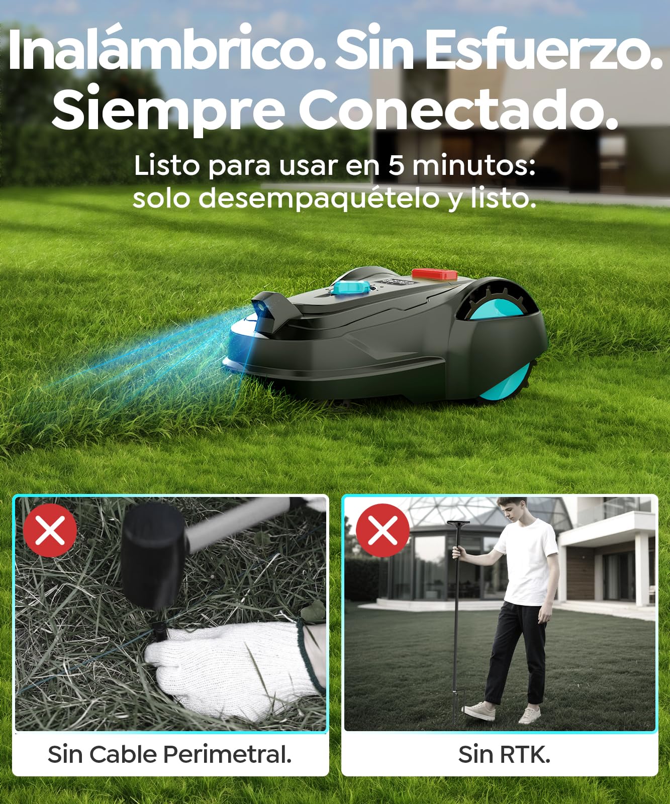 YARDCARE M800Plus Robot Cortacesped sin Cable Perimetral, MAX 800m², Posicionamiento GPS+Navegación con Visión IA, Retorno Estación de Carga, App Control, Corte Forma U, Evitación Precisa Obstáculos