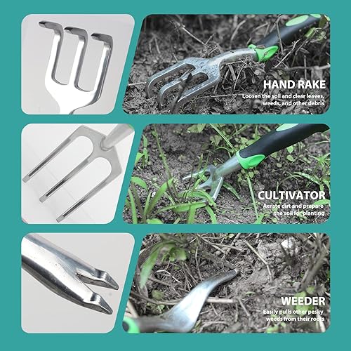 Miniatura 3 de Juego de herramientas de jardinería de 11 piezas con asas de goma antideslizantes kit de jardín regalos de jardinería para mujeres y hombres con