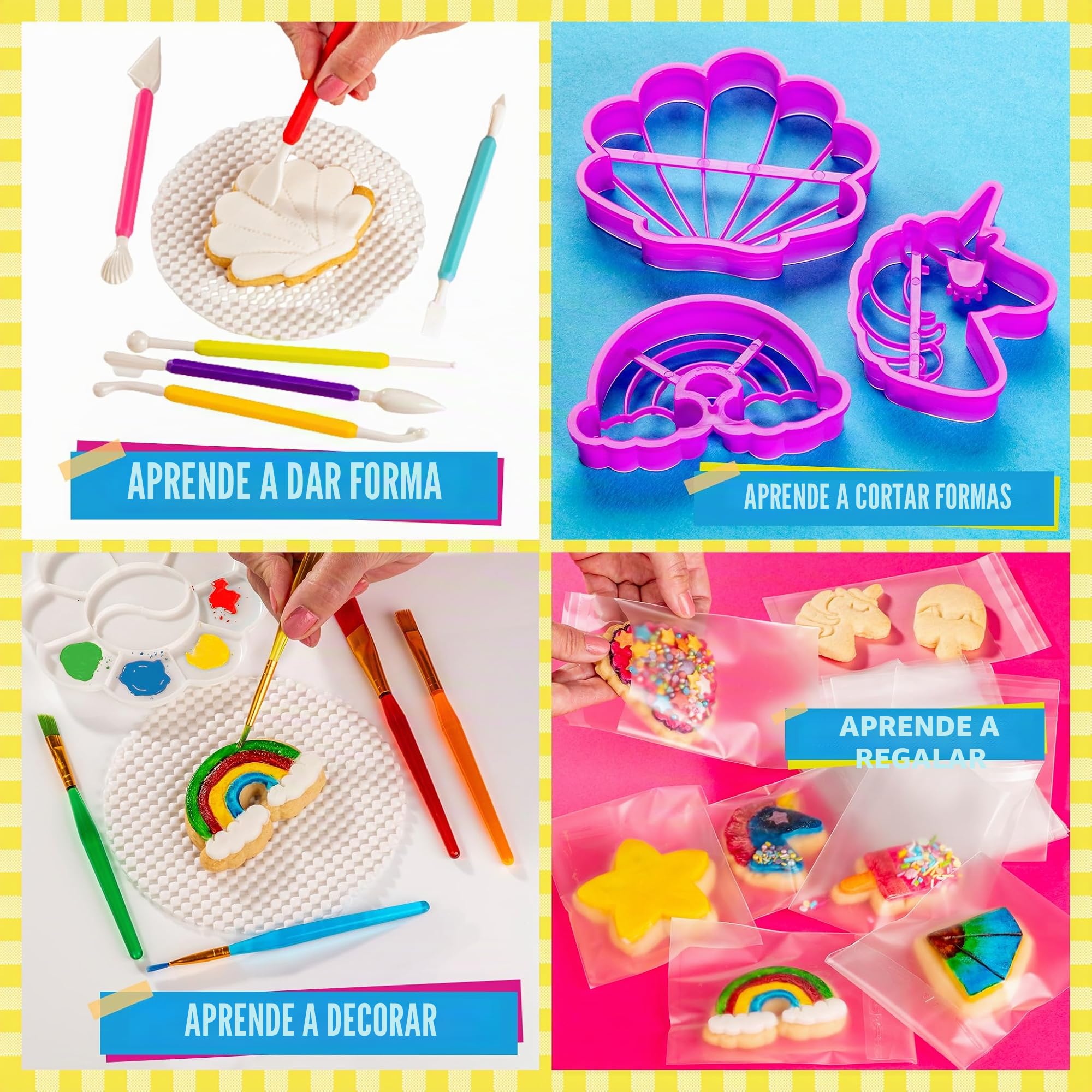GirlZone Kit de Repostería Galletas Artísticas, Decora Galletas Usando Accesorios para Horneado como Plantillas, Pinceles y Cortadores para Niños, Cookie Art Bakery Kit