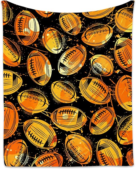 Football Blanket for Boys, Cozy Soft Throw Blankets, Cool Orange Flannel Throw Gifts for Couch Sofa, 40x50 Inches