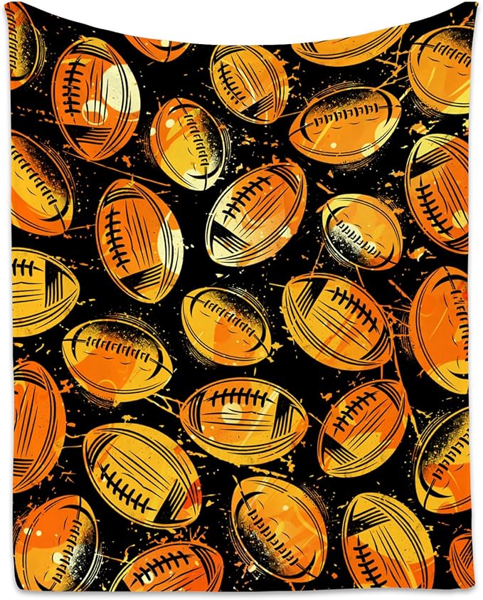 Football Blanket for Boys, Cozy Soft Throw Blankets, Cool Orange Flannel Throw Gifts for Couch Sofa, 40x50 Inches