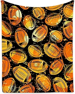 Football Blanket for Boys, Cozy Soft Throw Blankets, Cool Orange Flannel Throw Gifts for Couch Sofa, 40x50 Inches