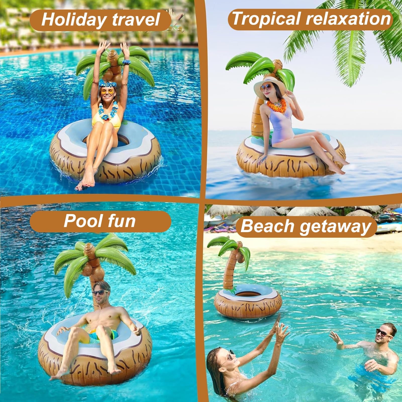 Colchonetas Hinchables para Piscinas, Flotador Piscina | Forma de Palmera, Aspecto Divertido, para Fiestas en la Playa, Junto al Mar