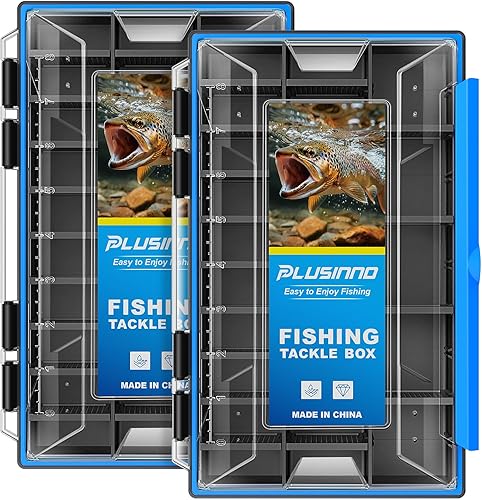 PLUSINNO Organizador de pesca impermeable con divisores extraíbles, 12 paquetes de caja de pesca bandeja de señuelo y almacenamiento de aparejos