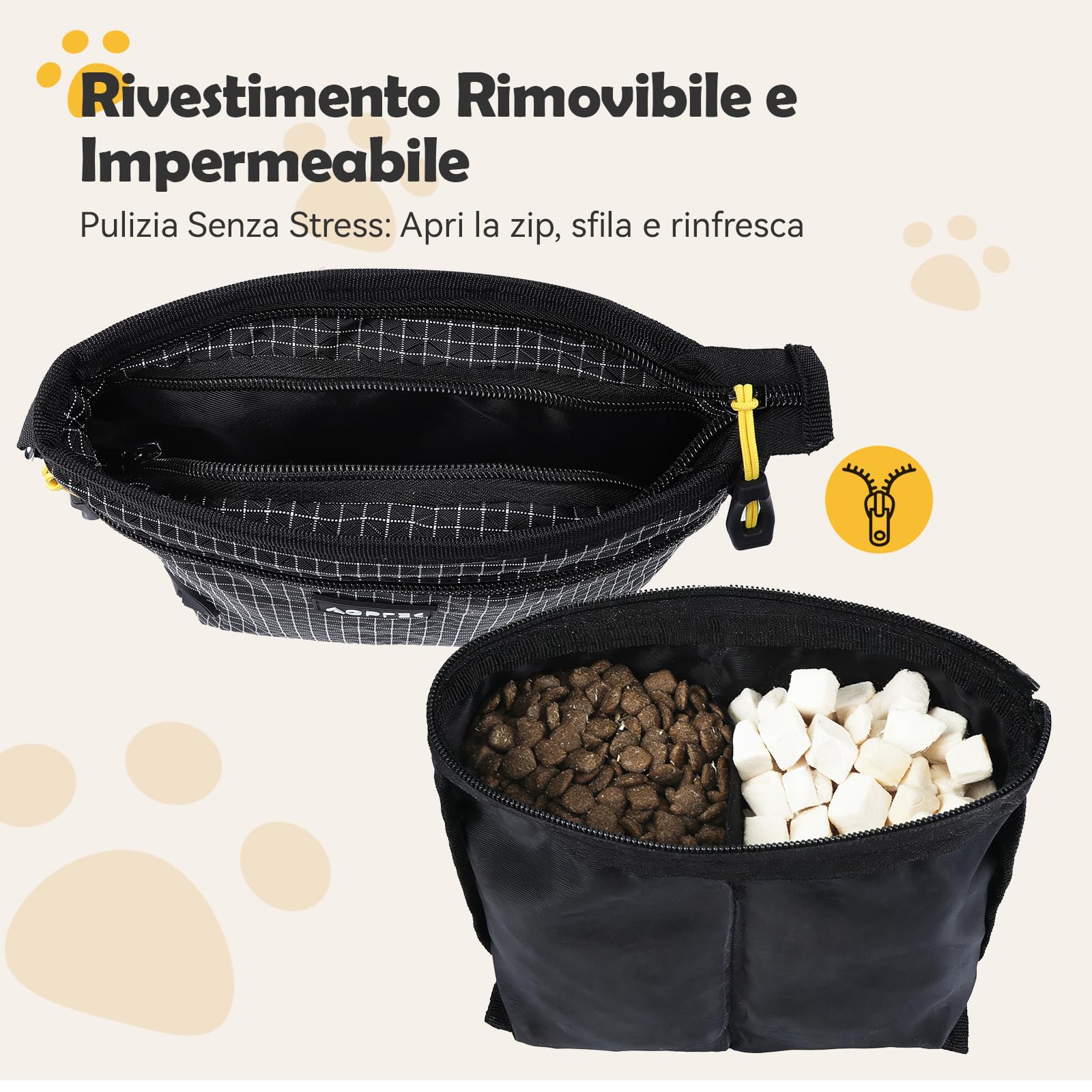 AGPTEK Borsa Porta Snack per Cani con Dispenser Sacchetti, Marsupio Addestramento Cane a Mani Libere, Borsa Training Cane con Clip per Cintura, Nero