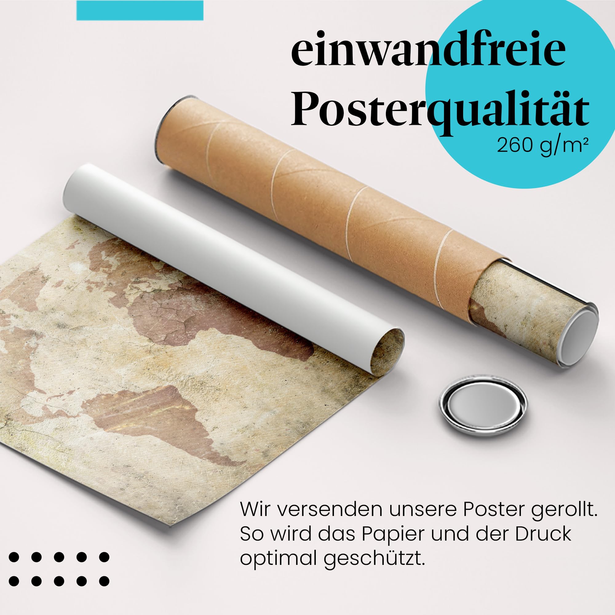 Postereck - 0671 - Vintage Weltkarte, Kontinente Alt Rustikal Retro - Unterricht Klassenzimmer Schule Wandposter Fotoposter Bilder Wandbild Wandbilder - Leinwand - 100,0 cm x 75,0 cm