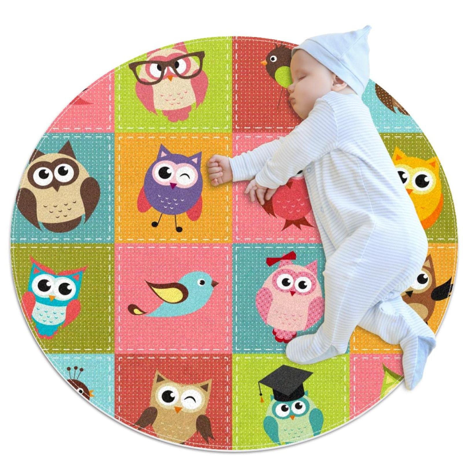 Tapis rond pour enfants filles garçons animaux tapis de jeu 80cm
