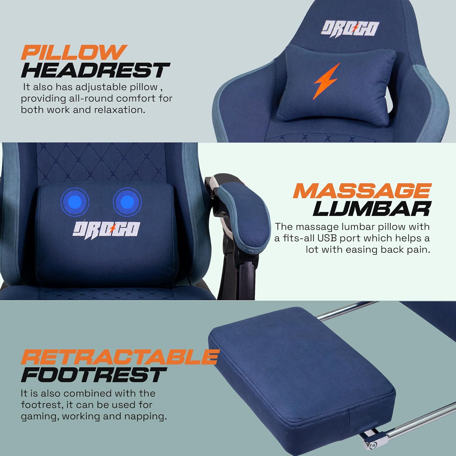 Baybee Drogo Throne Ergonomic Gaming Chair With Linkage Armrest,Foot Rest,& Adjustable Seat|Computer Chair With Fabric,Head & Massager Lumbar Pillow|Home & Office Chair With Full Recline (Dark Blue) Baybee Drogo Throne Ergonomic Gaming Chair With Linkage Armrest,Foot Rest,& Adjustable Seat|Computer Chair With Fabric,Head & Massager Lumbar Pillow|Home & Office Chair With Full Recline (Dark Blue)