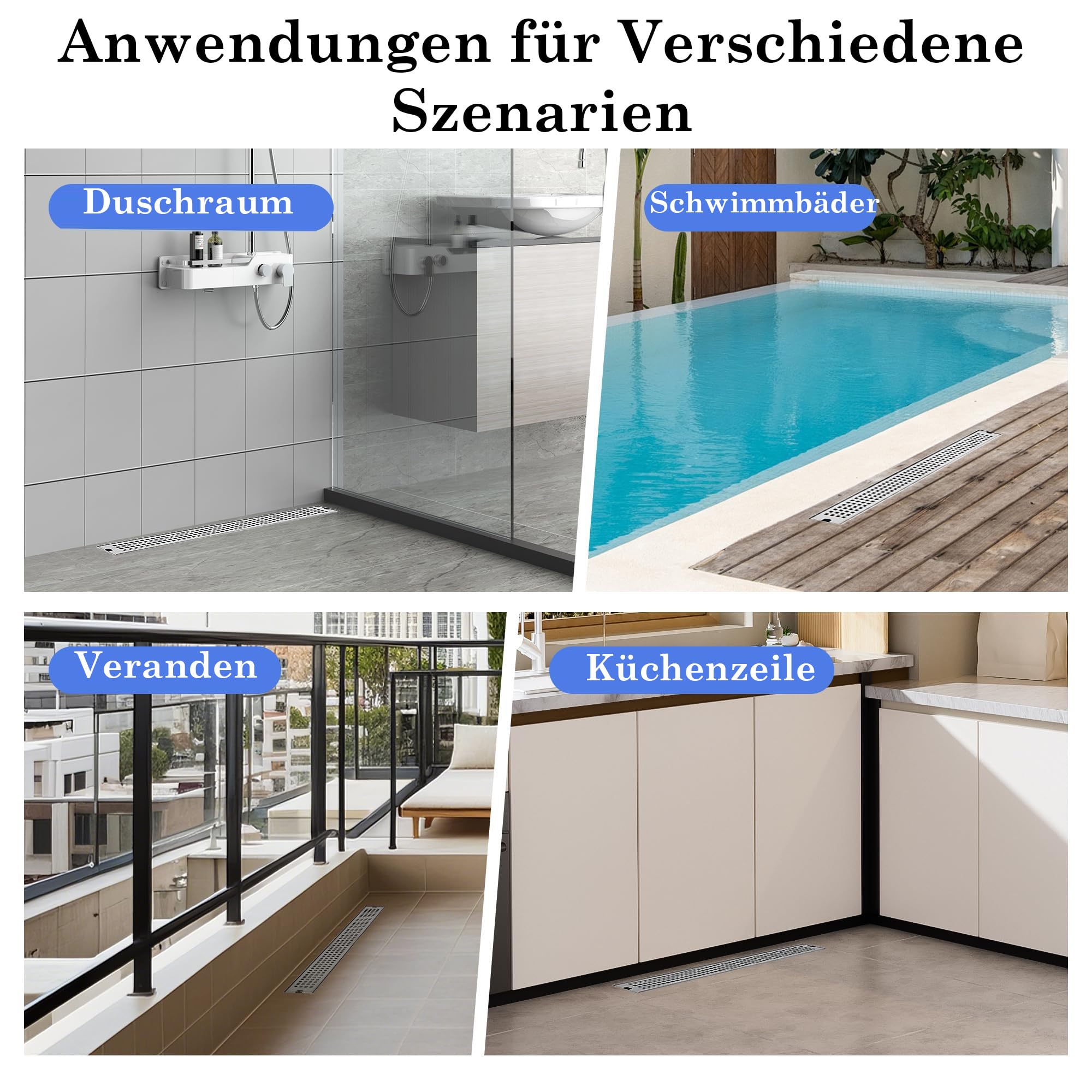 uyoyous Duschrinne 60 cm Italienische aus Edelstahl Bodenablauf | Ablaufrinne mit Haarsieb Duschbodenablauf Linearer Rechteckiger Flach Befliesbar Duschrinne Komplettset