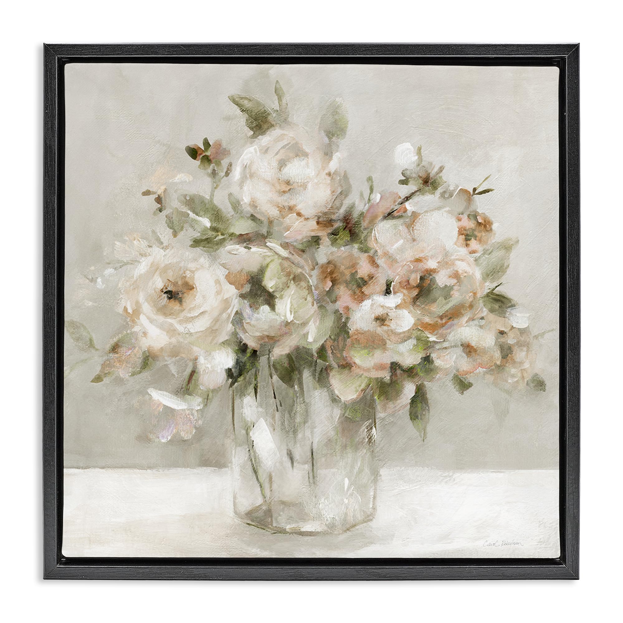 Stupell Industries Jet Black (Matte) Soft Neutral Floral Still Life, 17 X 17 Inch Canvas In Floater Frame