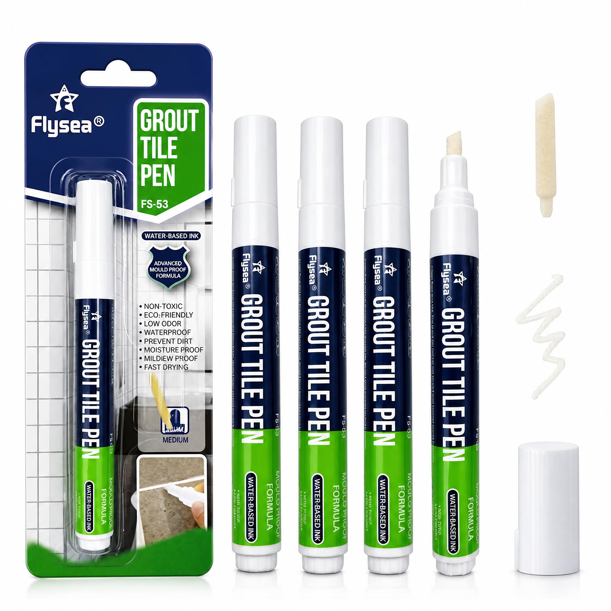 4PCS White Grout Pen for Tiles, Waterproof Grout Marker, Fine Tip, Bathroom