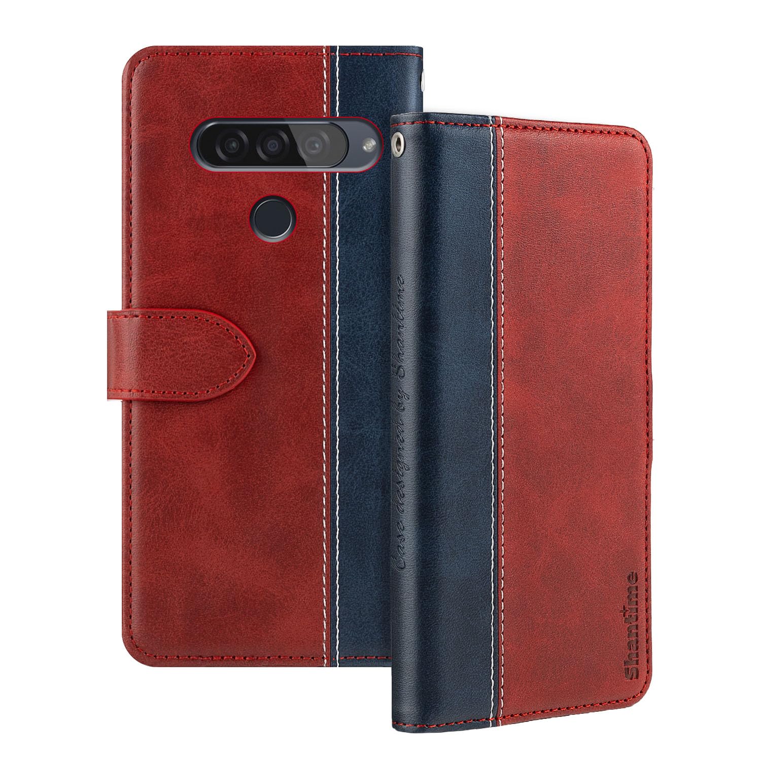 Leather Flip Case Compatible with LG G8s ThinQ Case with Card Holder RFID Blocking Magnetic Kickstand Slim Fit Business Protective Cover(Red)