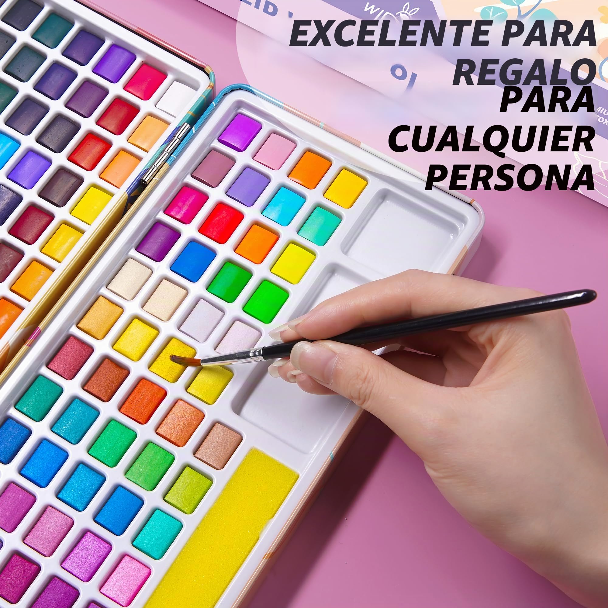 Juego de pintura de acuarela, 138 colores vibrantes, juego de acuarela de viaje con mini paleta, pinceles y hojas de acuarela, suministros de arte no tóxicos y de alto pigmento para artistas,