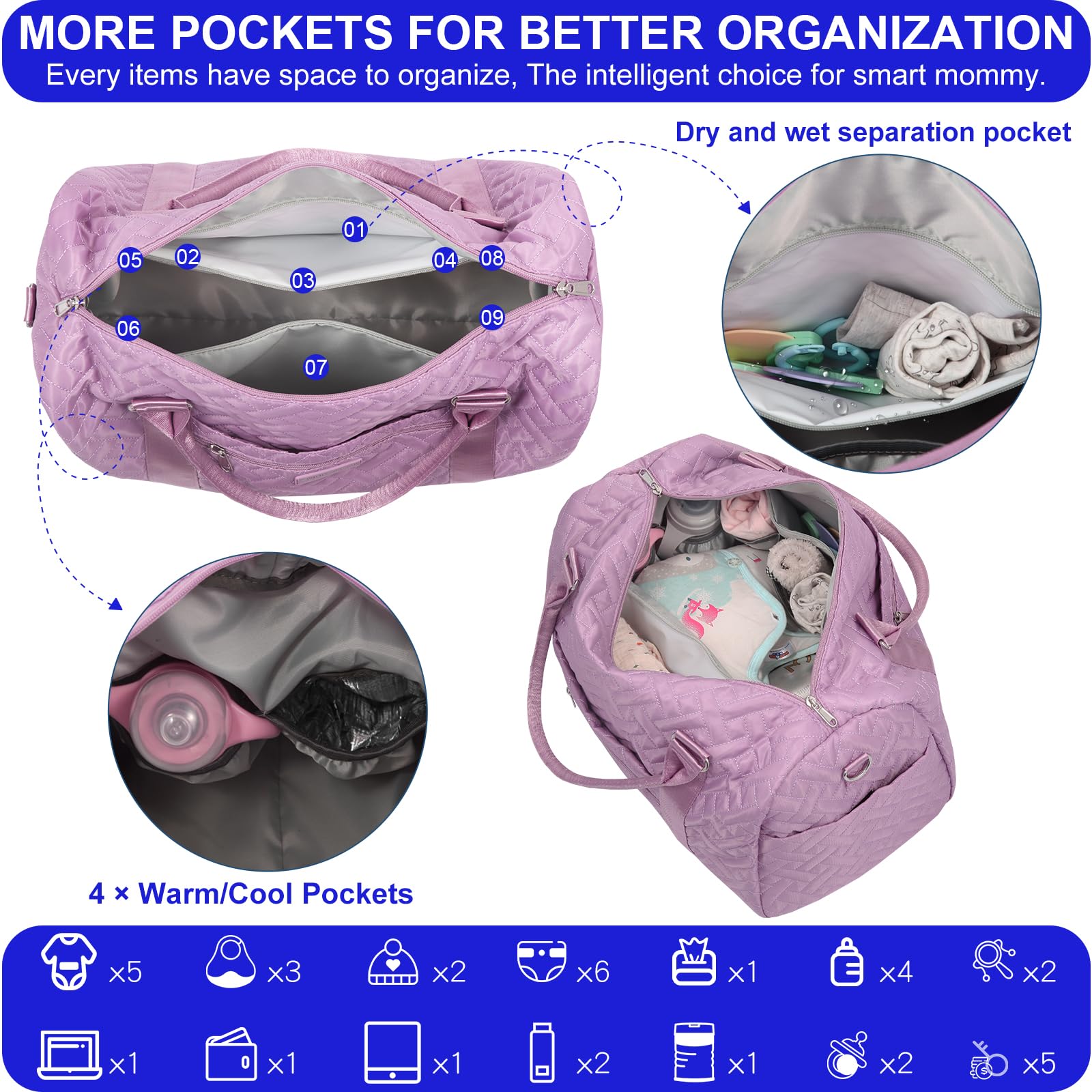 Borsa per pannolini: borsa per mamma, borsa per bambini e bambine, borsa per ospedale per mamma, gemelli o 2 pannolini per bambini