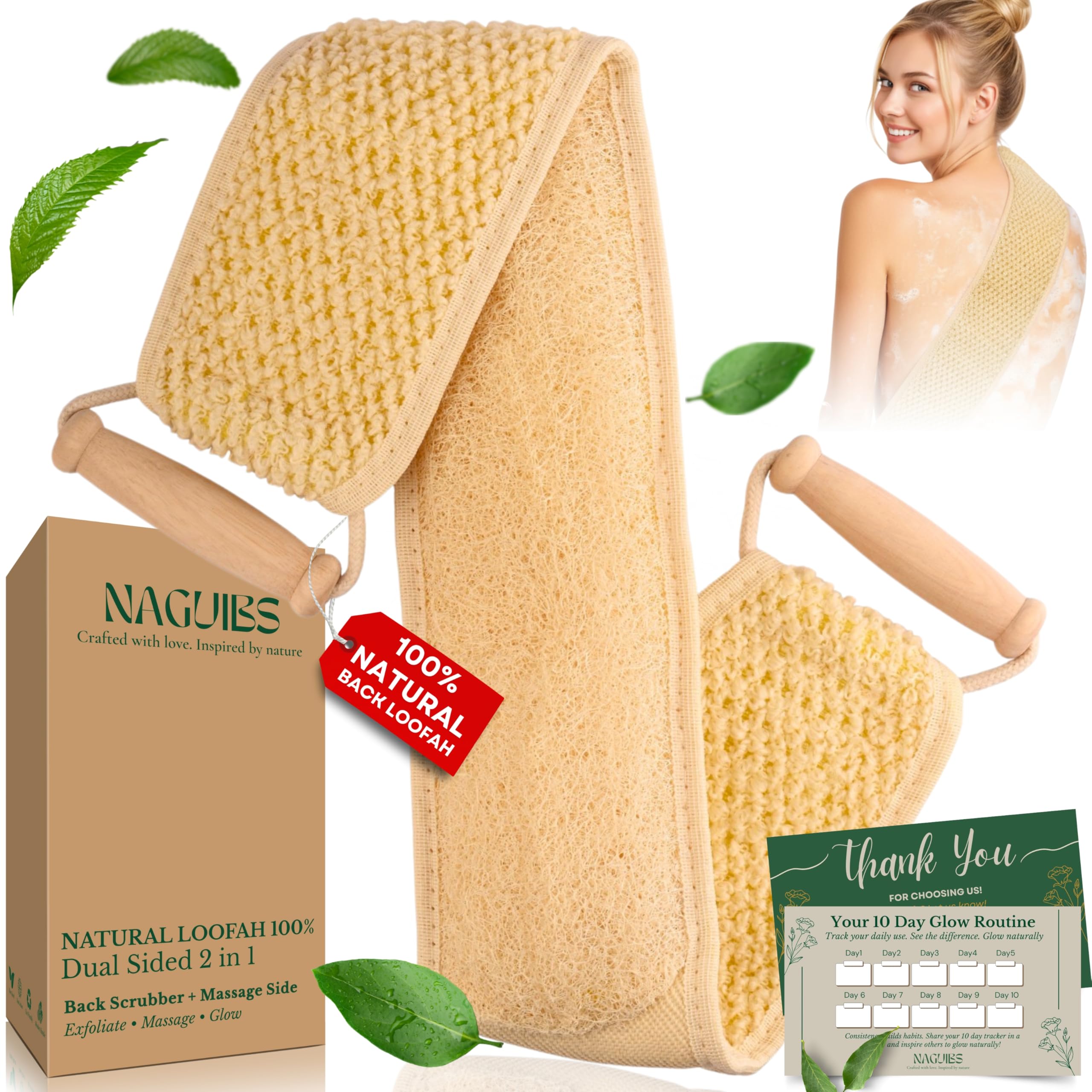 Premium Egyptian 100% Natural Loofah with Handle Back Scrubber