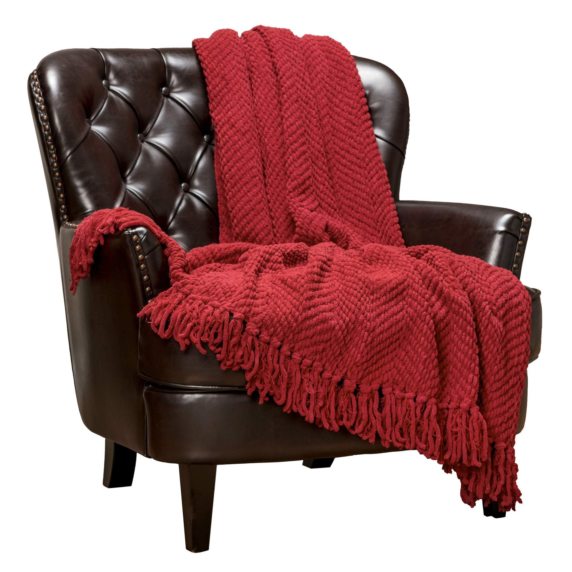 Chanasya Textured Knitted Super Soft Throw Blanket with Tassels - Warm Fluffy Cozy Plush Knit - for Fall Winter Couch Bed Sofa Living Room Framhouse Boho Accent Decor (50x65 Inches) Red Blanket