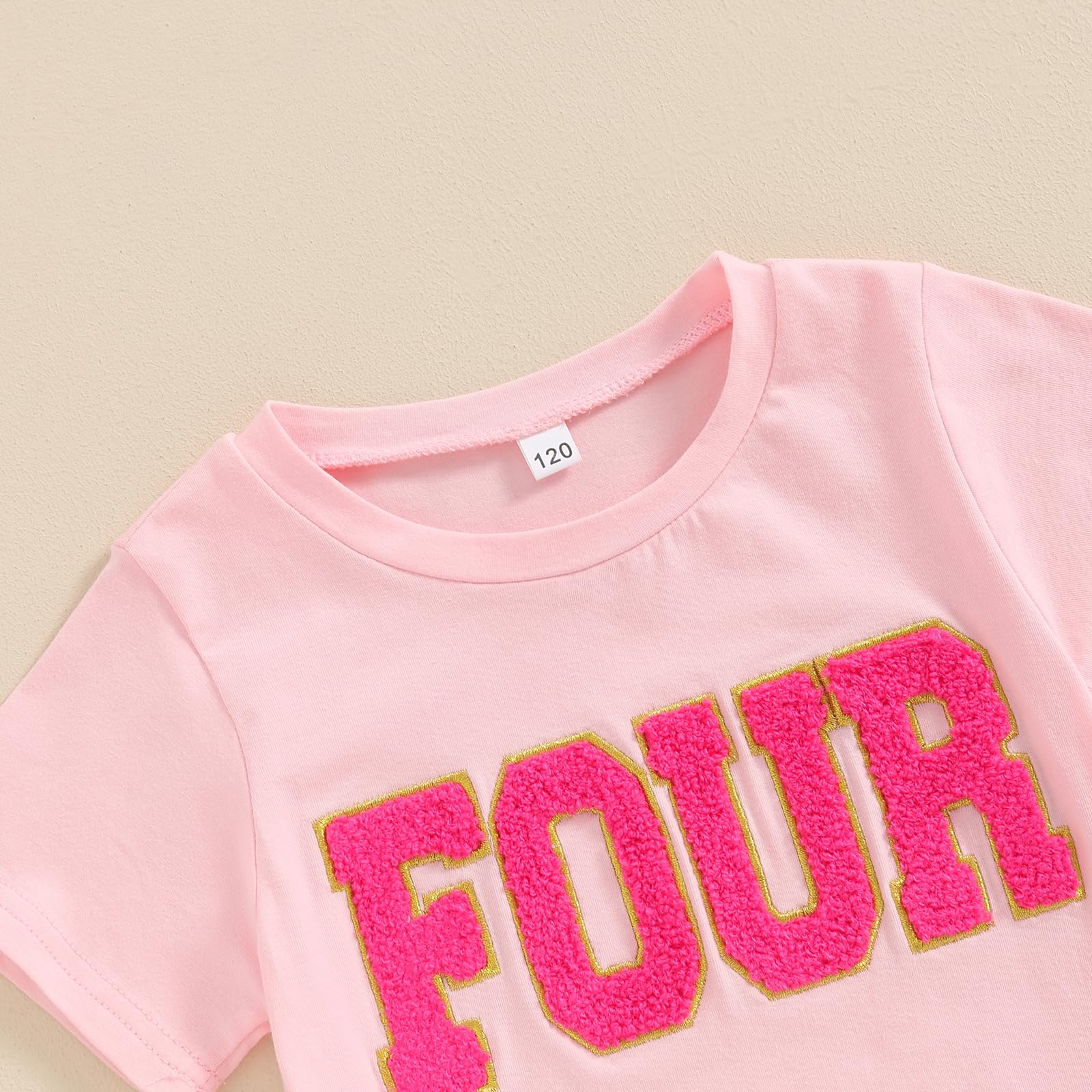 Muasaaluxi Toddler Baby Girl Birthday Outfit Two/Three/Four/Five/Six Embroidery T-shirt Colorful Tutu Skirts Summer Clothes (Pink Four, 4-5 Years)