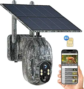 VOOPEAK 4G LTE Cellular Trail Camera with Live Streaming 2.5K, Pan 355° Tilt 90° Remote APP Control, Solar Powered Game Camera with Night Vision Motion Activated Waterproof for Wildlife Monitoring asin的图片
