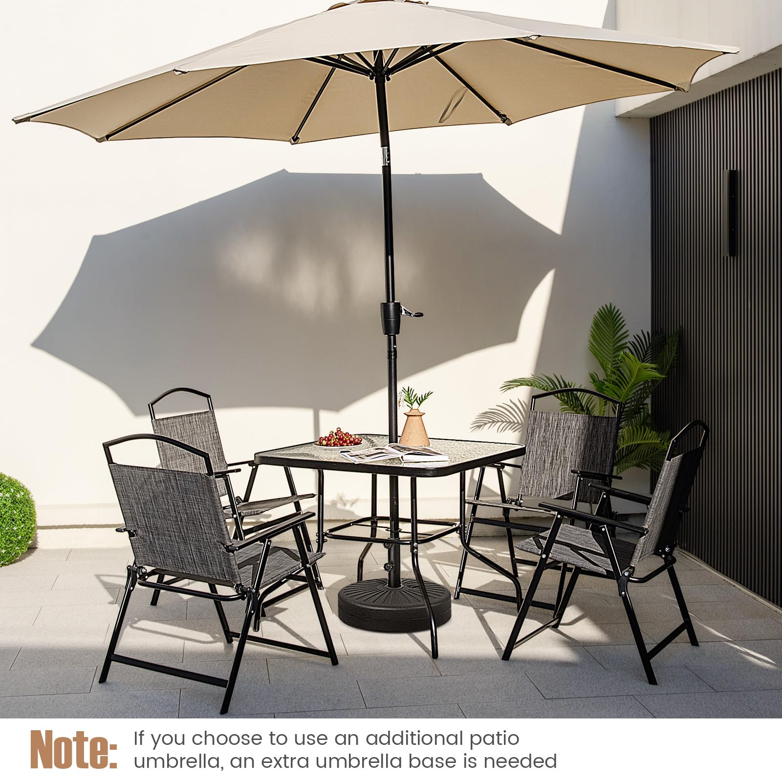 GIANTEX 34 Inch Outdoor Dining Table, Square Tempered Glass Table w/ 1.5” Umbrella Hole, Rustproof Metal Frame, Patio Dining Table for Balcony, Porch, Garden : Patio, Lawn & Garden