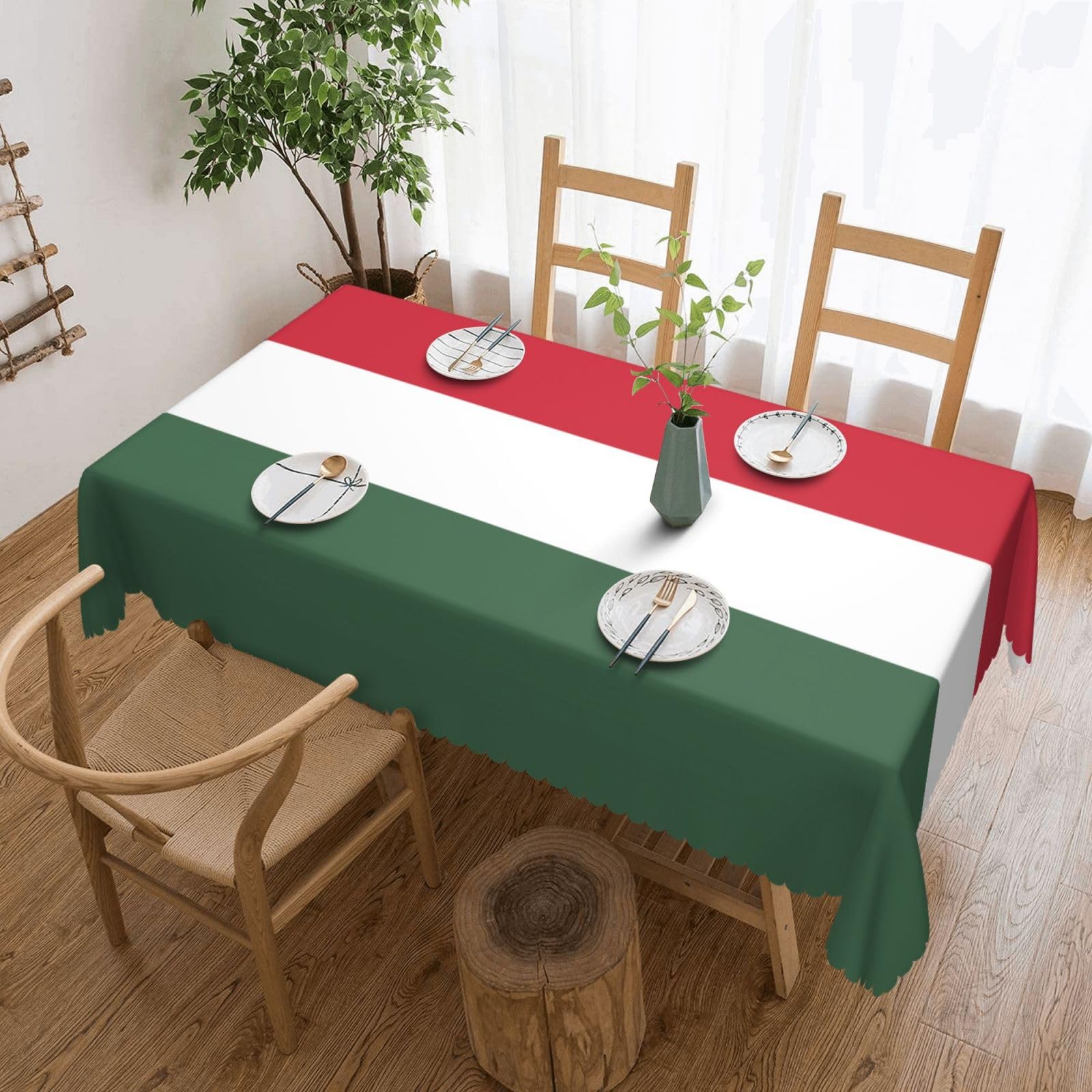 QAZWZML Flag of Hungary Printed tablecloth, made of thick polyester with lace trim, suitable for dining rooms, picnics, and weddings