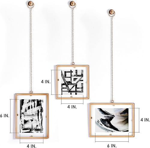 Miniatura 8 de Melannco Marcos flotantes redondos de cadena de metal colgante, acabado dorado, incluye accesorios para colgar, juego de 3