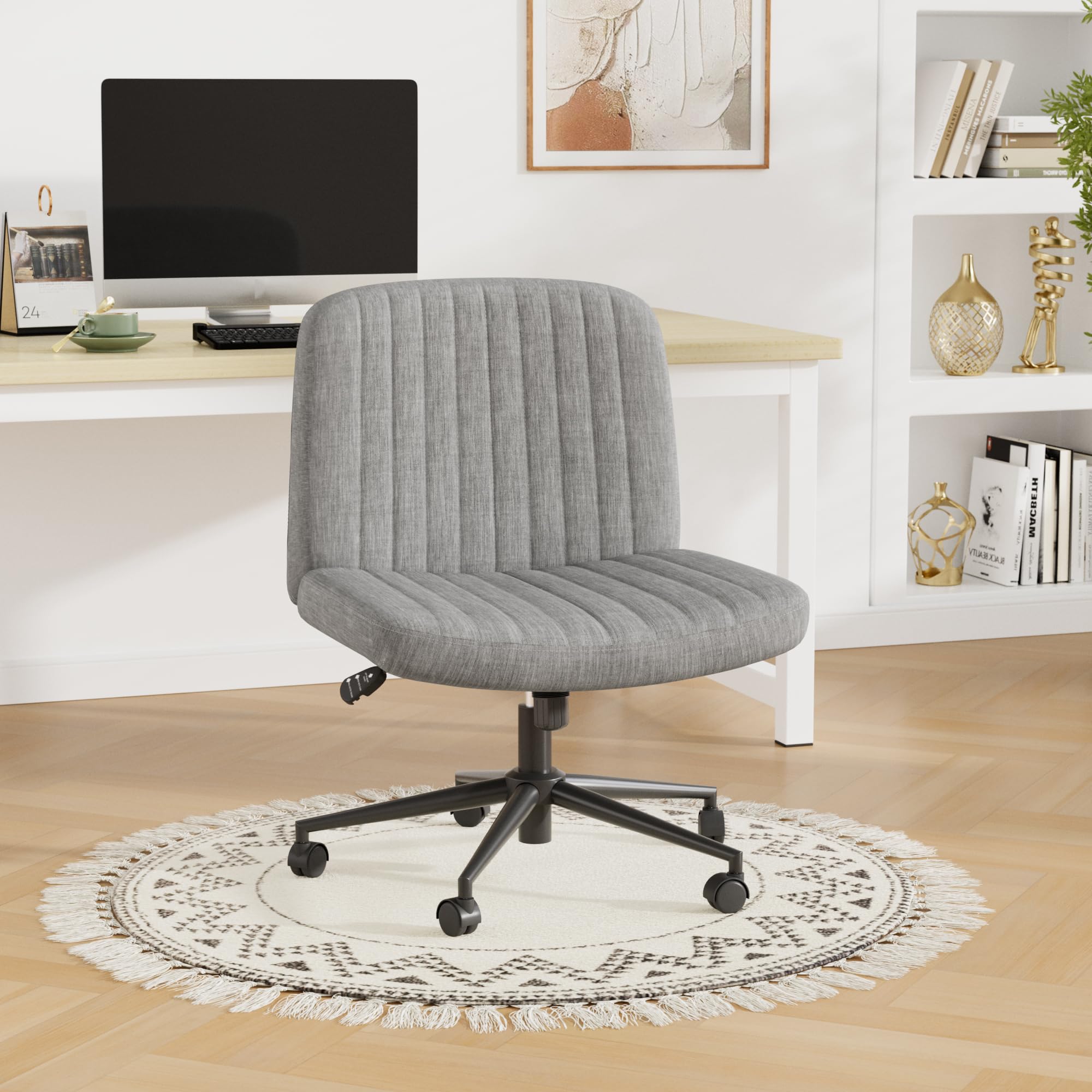Fiona's magic Bürostuhl ohne Armlehnen, Drehstuhl mit Rollen, Höhenverstellbar Schreibtischstuhl, Lesesessel mit Breiterem für Haus, Wohnzimmer, Schminktisch, Grau