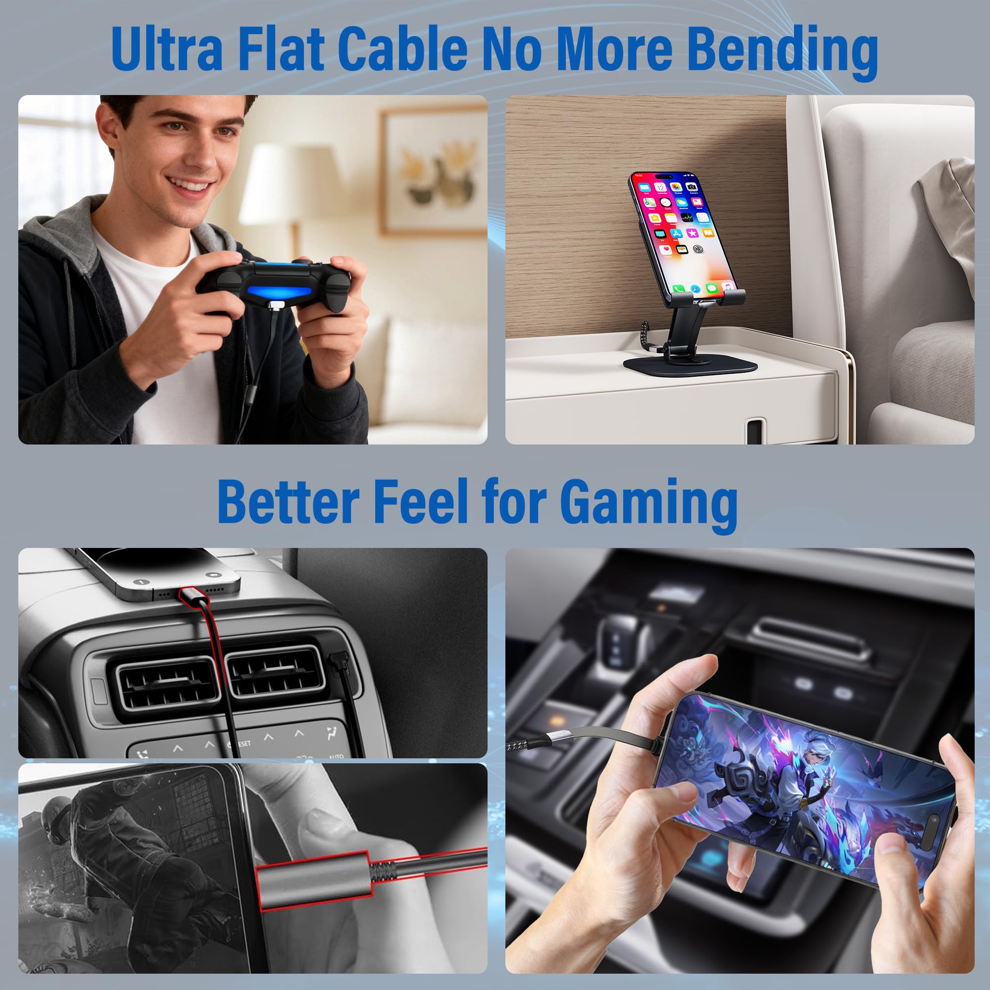 Cavo di ricarica rapida da USB A a USB C da 90 gradi, 1,2 m, 60 W, piatto tipo C, in nylon intrecciato ad angolo retto, sottile, per computer portatili, tablet, Galaxy S23/S24, Note 20 10, Pixel 8