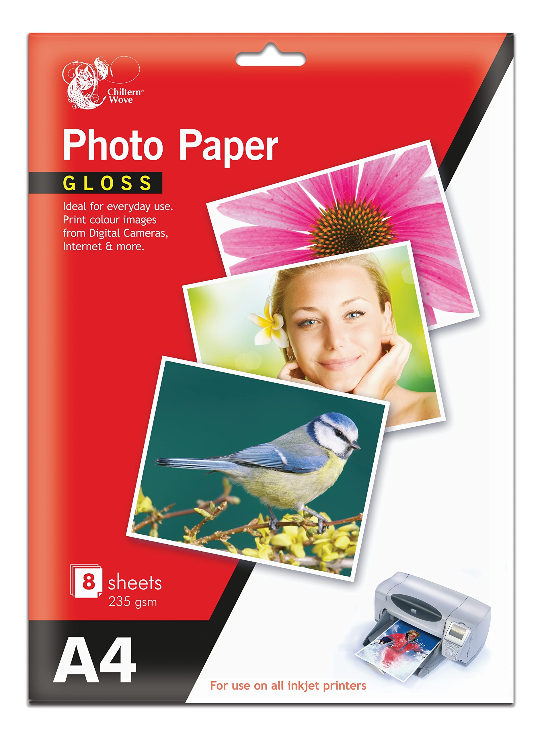 Chiltern Wove A4 Gloss Photo Paper 8 Sheets 235 GSM for All Inkjet Printers