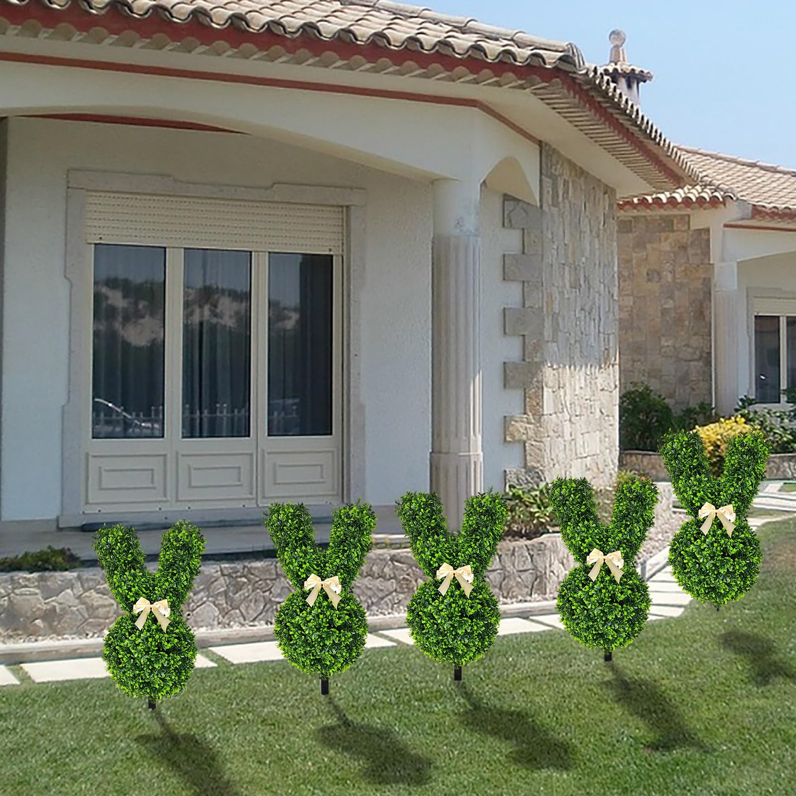 Topiaria a forma di coniglio, albero topiaria artificiale per esterni, albero topiaria artificiale a forma di coniglio, piante finte decorazione coniglio, verde artificiale coniglietto topiaria vaso