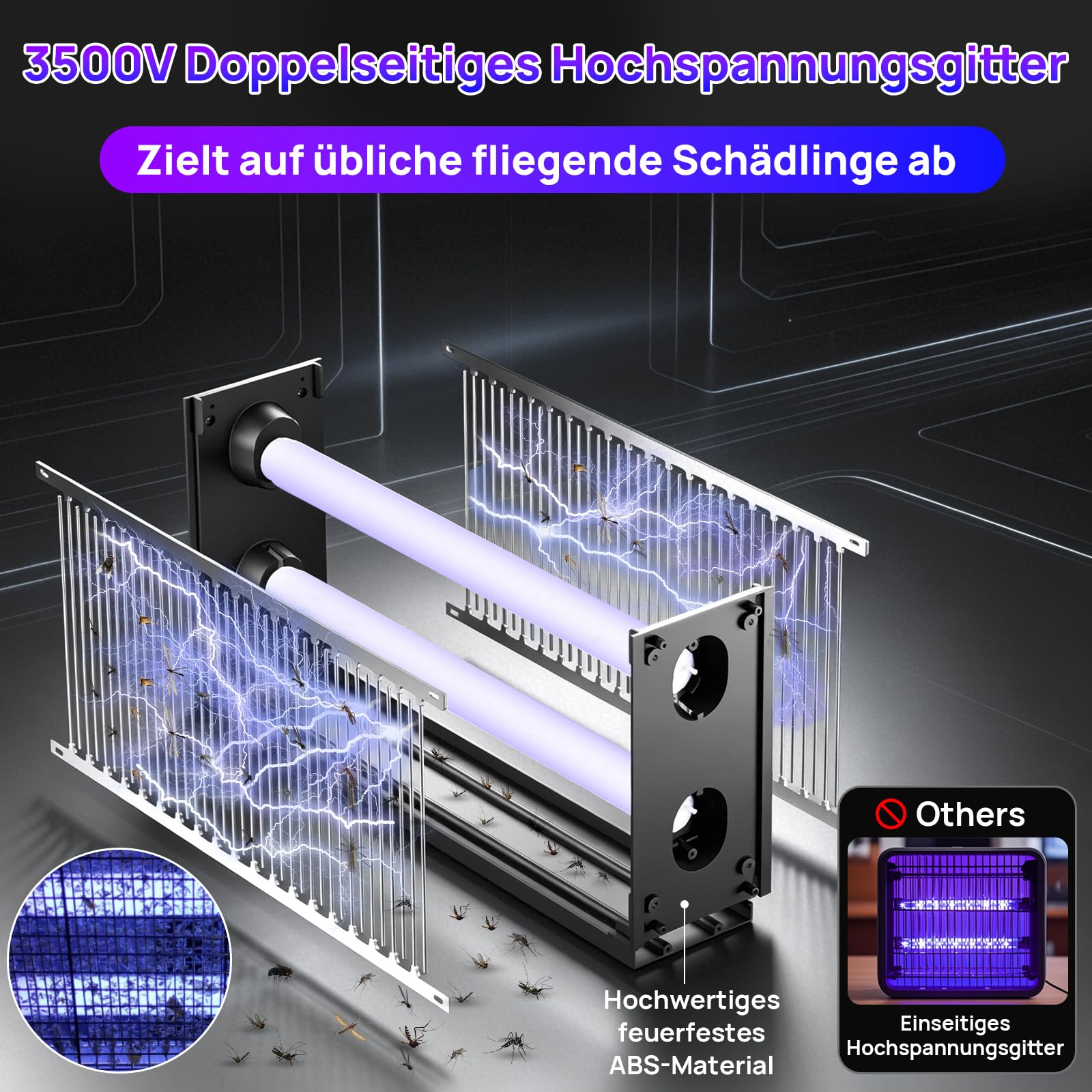 Elektrischer Insektenvernichter 20W 3500V UV elektrische Fliegenfalle & Fliegenfänger mit Fernbedienung und Timer, Insektenfalle Mückenlampe für Innen, Küche, Wohnzimmer und Garten, 2 Ersatz-UV-Lampen
