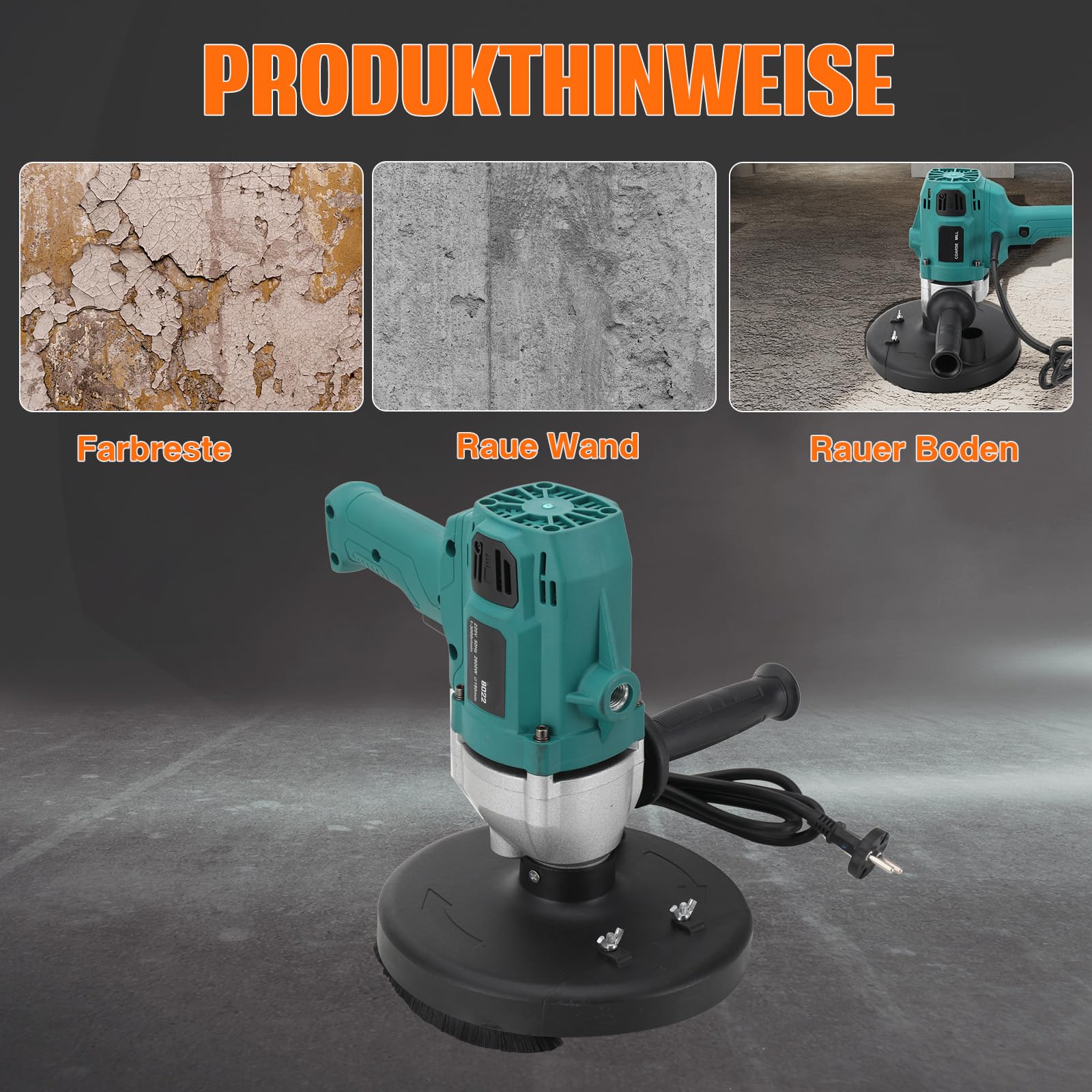 Zementschleifmaschine 2600W Schleifmaschine Set 3000r/min Betonschleifer Sanierungsfräse Betonfräse mit 180mm für Polieren von Zementwänden,Renovierung von alten Mauern,Polieren von Böden