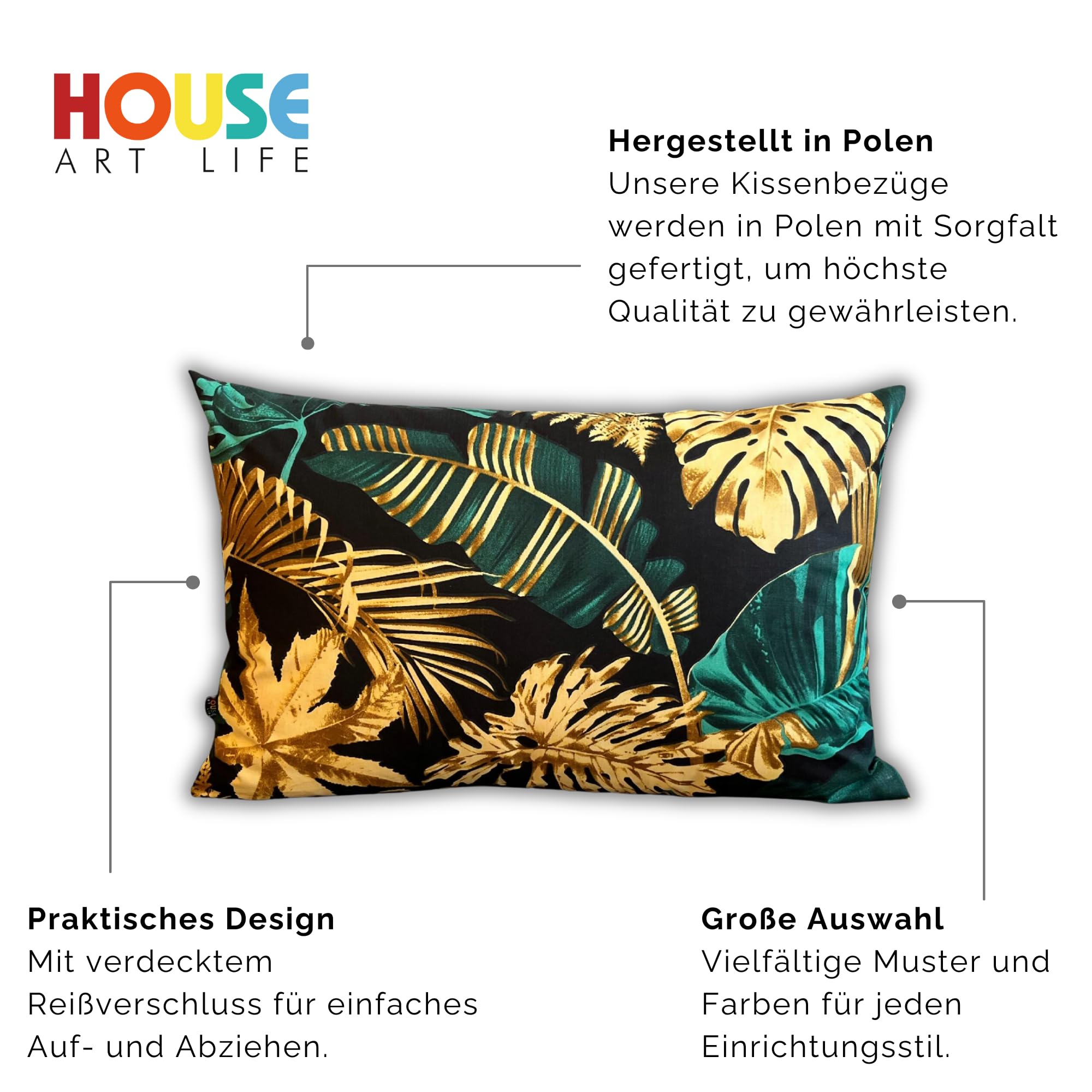 Kissenbezug 50x70 Cm – 100% Baumwolle, Weich, Mit Reißverschluss, Viele Bunte Muster, Waschbar