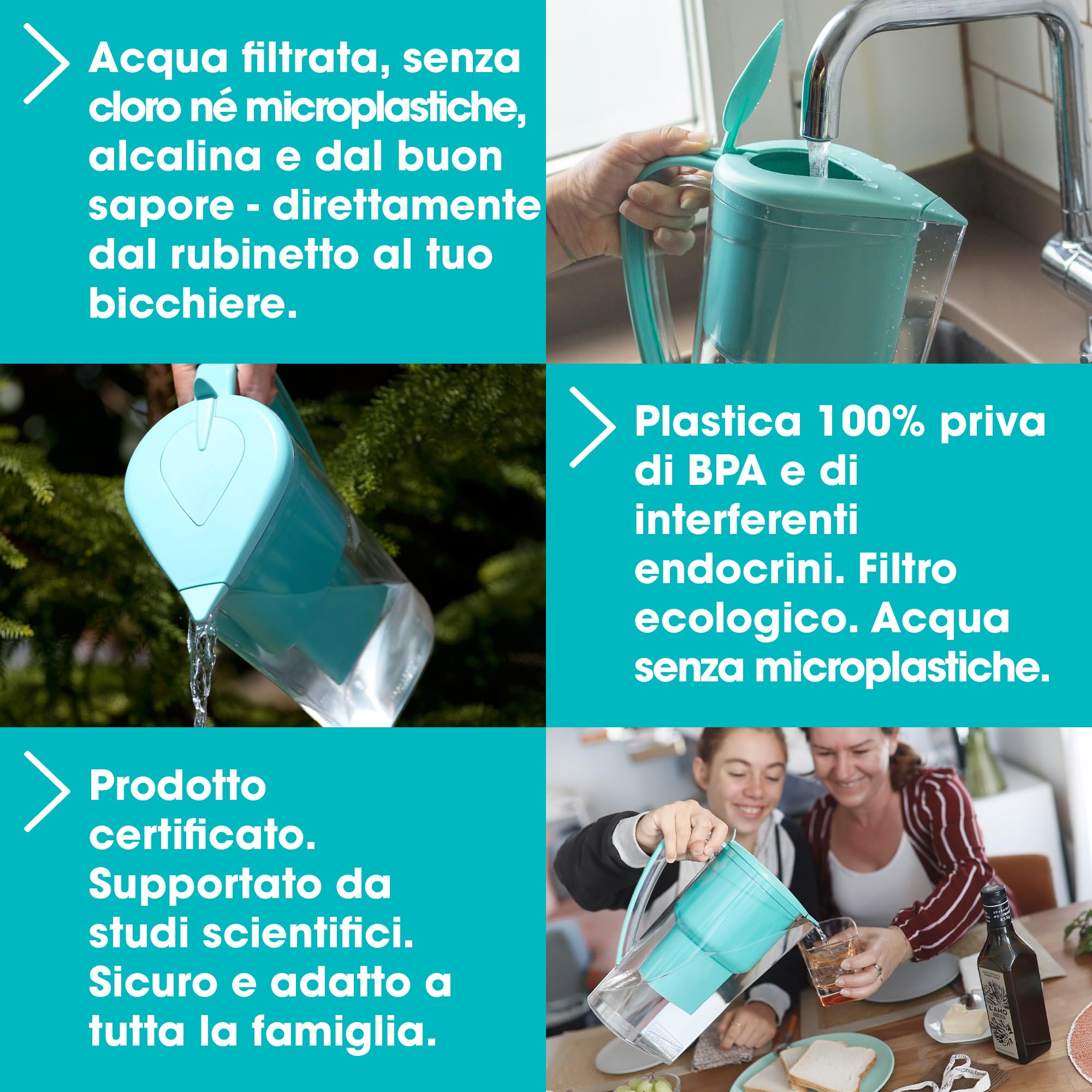 ALKANATUR Caraffa filtrante acqua Alkanatur Drops | Idrogena + ionizza + apporta magnesio | Elimina cloro + metalli + batteri | Normativa UNE 149101:2015 | Capacità 1.4L senza sostanze tossiche