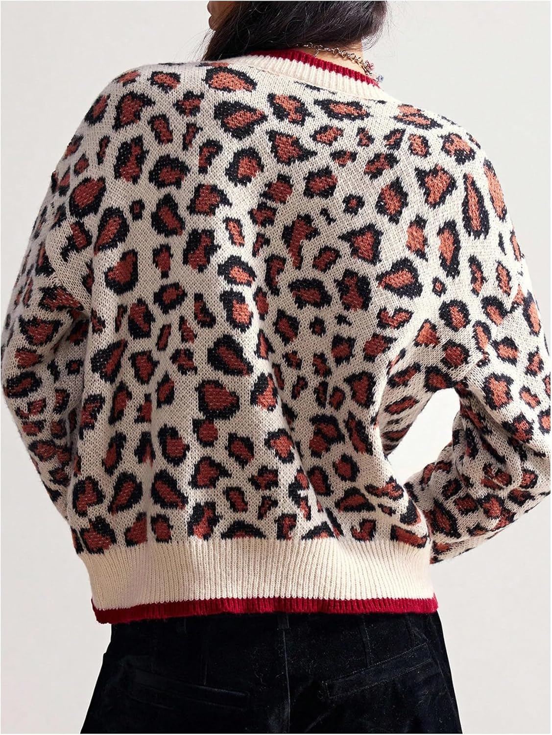 SweatyRocks Women's Leopard Print Button Down Cardigan Sweater Long Sleeve Crewneck Knit Outwear - Image 4