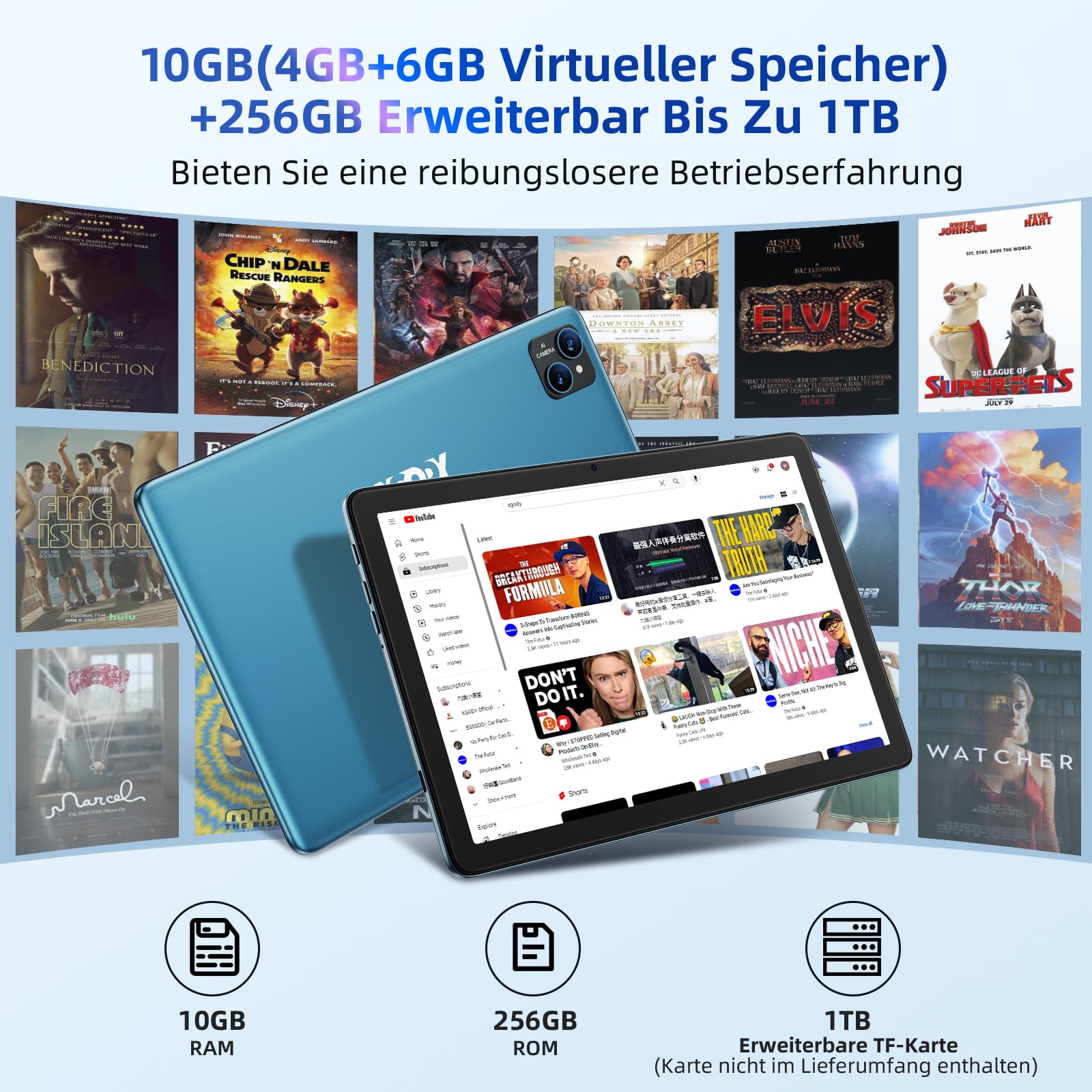 UXD Android 13 Tablet 10" – 12 GB RAM, 256 GB ROM, 4G LTE, 8000 MAh, Octa-Core, 13 MP Kamera