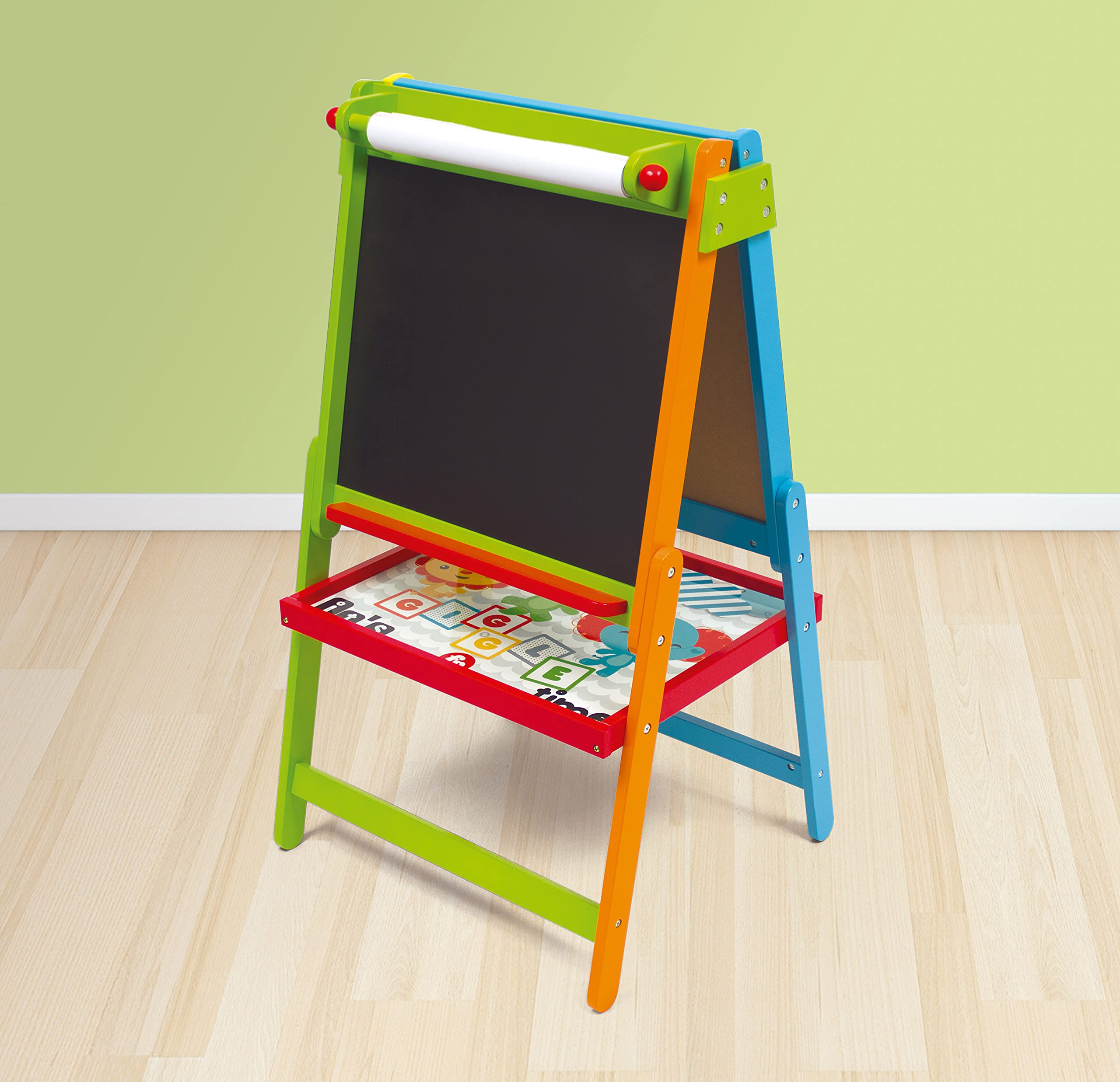 Fisher-Price dwustronna tablica dla dzieci, drewno, zielony i niebieski, 93,5 x 53 x 48 cm