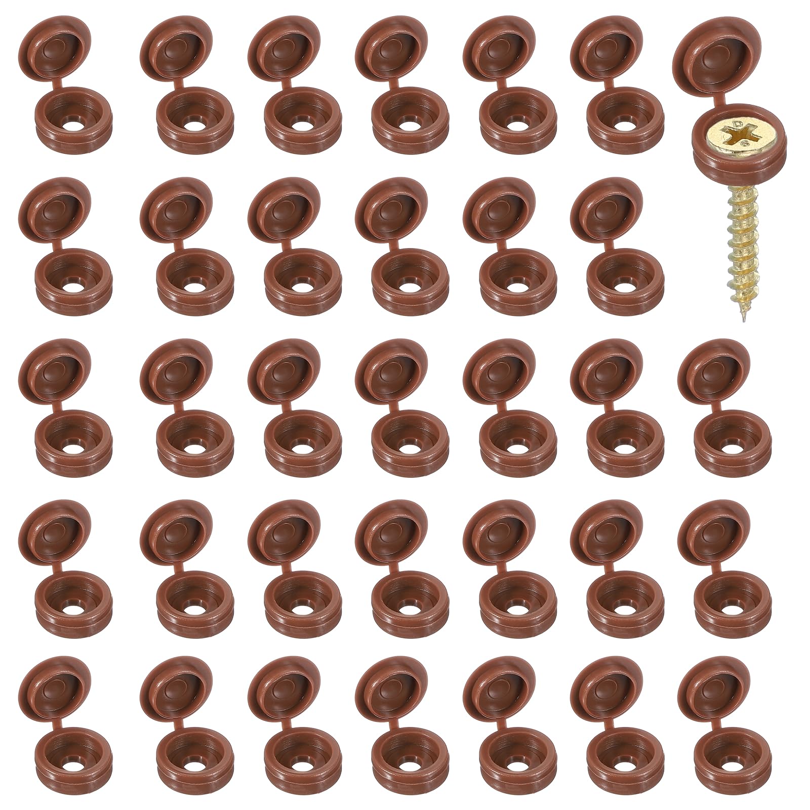 YELARXI Screw Snap Covers, Plastic Hinged Screw Cover Caps Shutter Screws Fold Snap Washer- Fitting for (Windows - Railings - Home Furniture - Cabinets) 4 mm & 200 Pack & Light Coffee