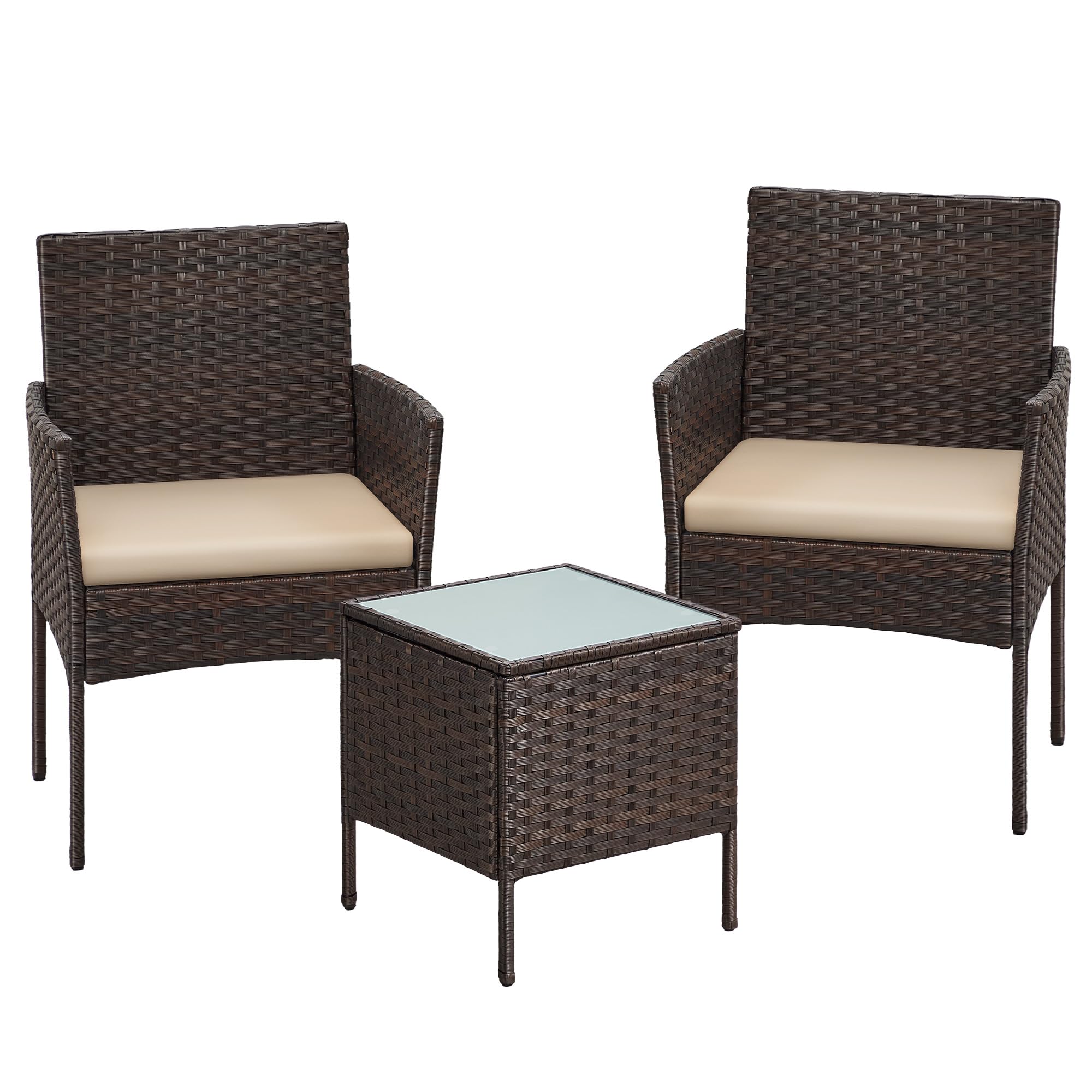 SONGMICS Garden Furniture Sets, Polyrattan Outdoor Patio Furniture, Conservatory PE Wicker Furniture, for Patio Balcony Backyard, Brown and Taupe GGF031K01