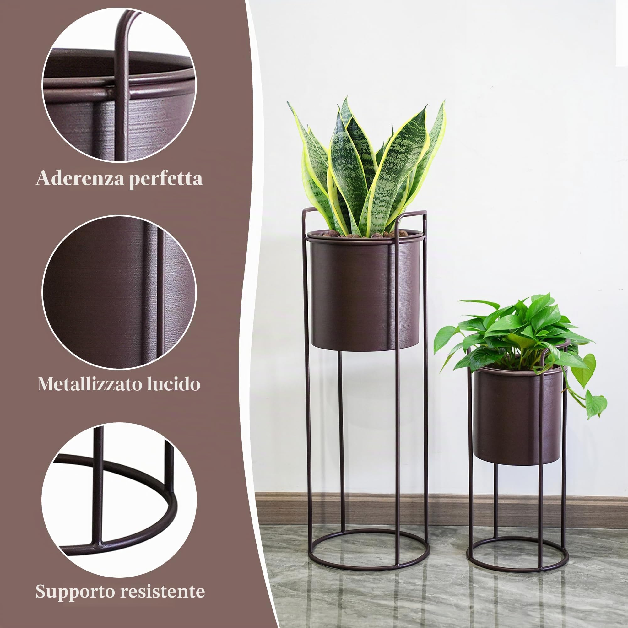 TRIROCKS Set di 2 fioriere con supporto, grande fioriera in metallo per piante da interno, alte 28 e 18 pollici, vasi per piante per soggiorno, angolo cucina, ufficio, giardino, balcone, patio