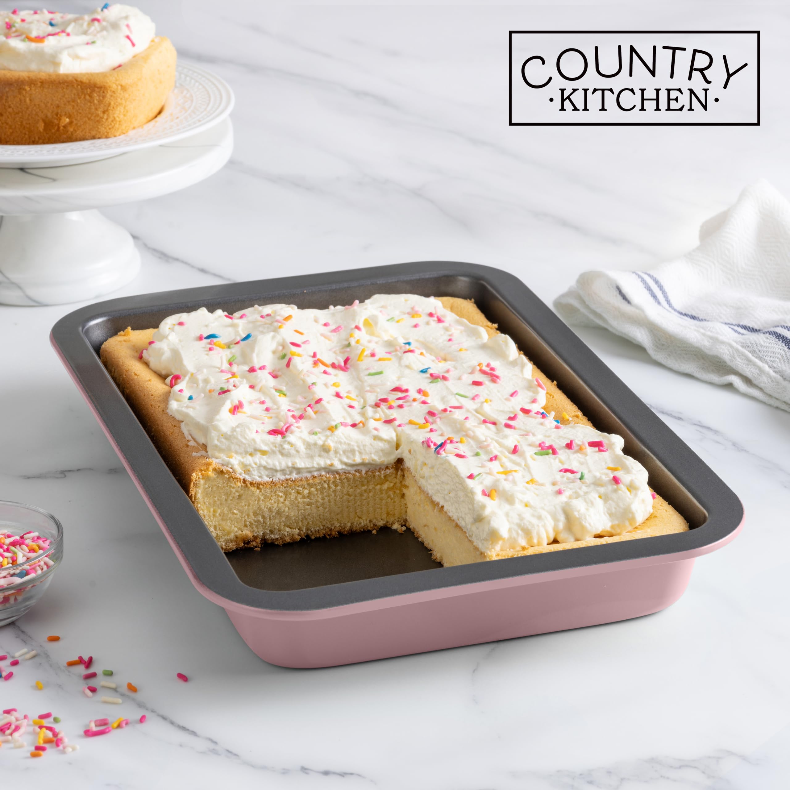 Country Kitchen Juego de 10 moldes antiadherentes para hornear con tapas de transporte para un fácil almacenamiento y viajes, perfectos para fiestas, apilables, color rosa
