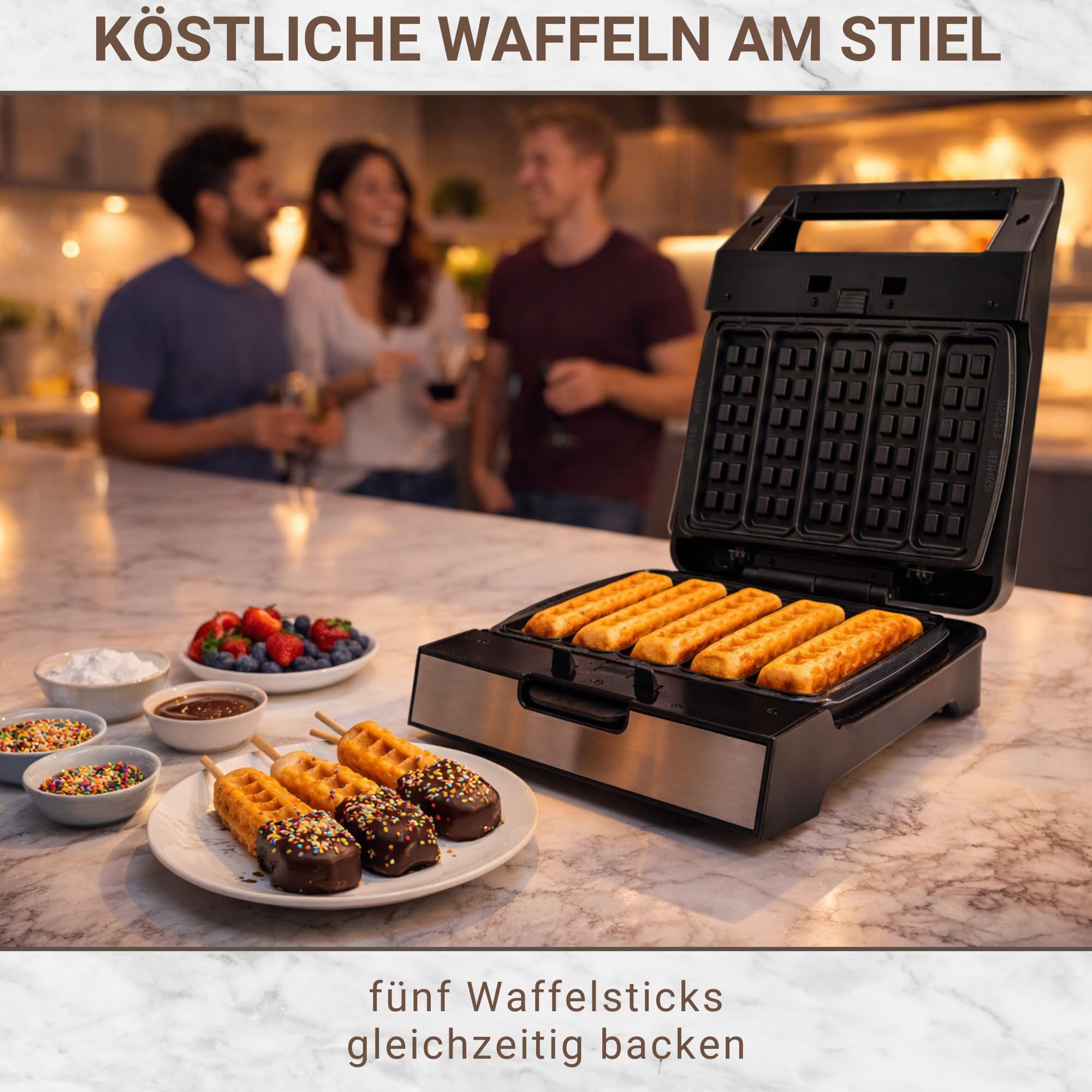 Syntrox Germany Waffeleisen Waffle Stick Maker MM-1400W mit herausnehmbaren Backplatten