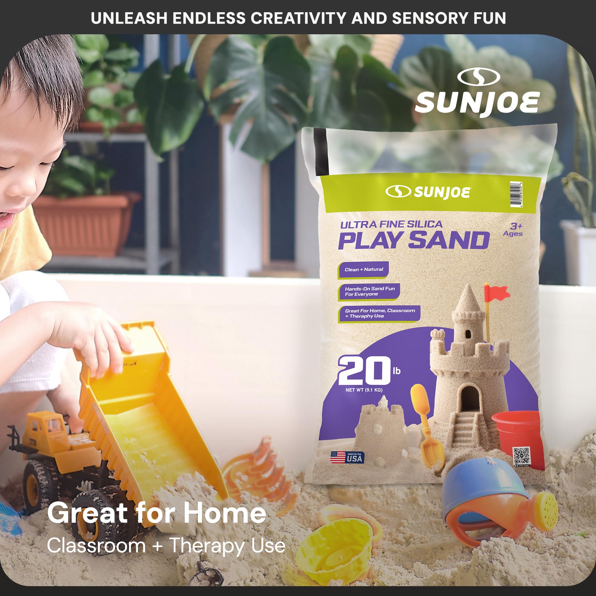 Sun Joe Arena de juego de sílice ultrafina para cajas de arena, mesas sensoriales, jardines, juguetes pesados y acuarios, para moldear, excavar y esculpir, 20 libras, PLYSAND20