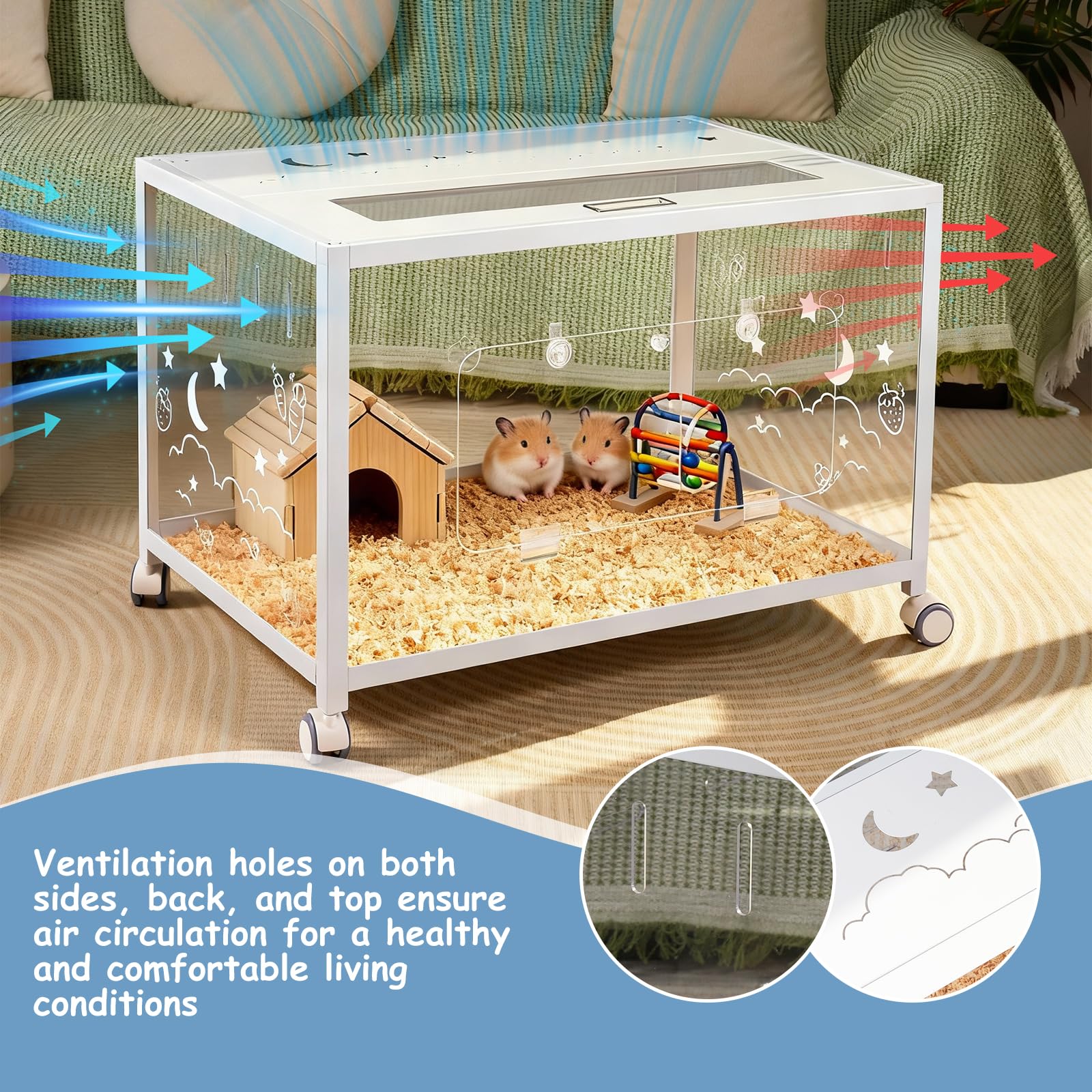 Jaula de hámster para ratas y animales pequeños, jaula de hámster con transparencia de 360 grados, con doble puerta y ruedas, conejillos de indias, roedores, hámster enano, esperma de tejón