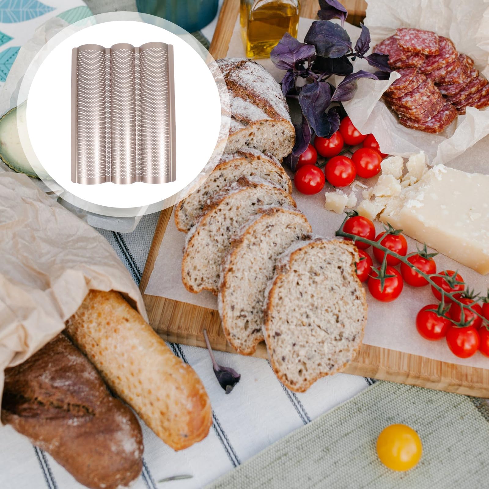 Goldfarbenes Dreischlitziges Antihaft Backblech aus Hochtemperaturbeständigem Material Baguette Backform für Brot Einfach zu Entformen und Reinigen Backzubehör für Küche Haus